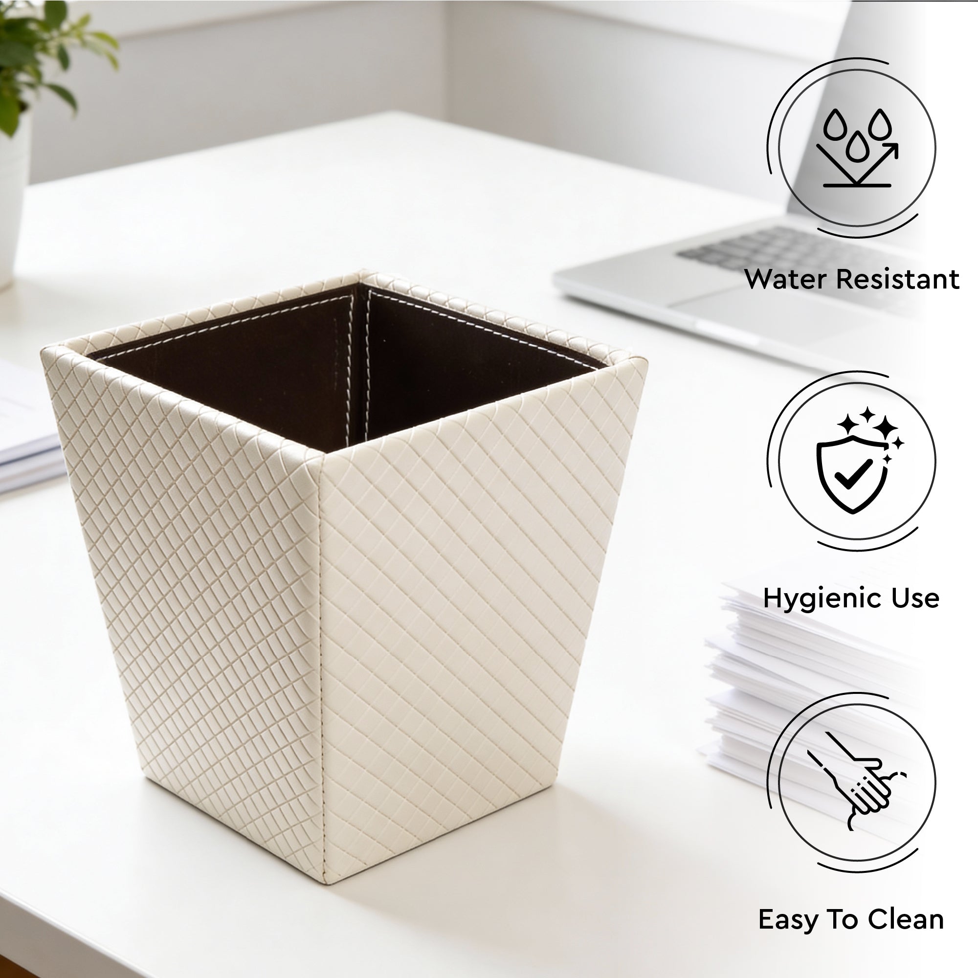 PU-Leather Cream Leather Dustbin