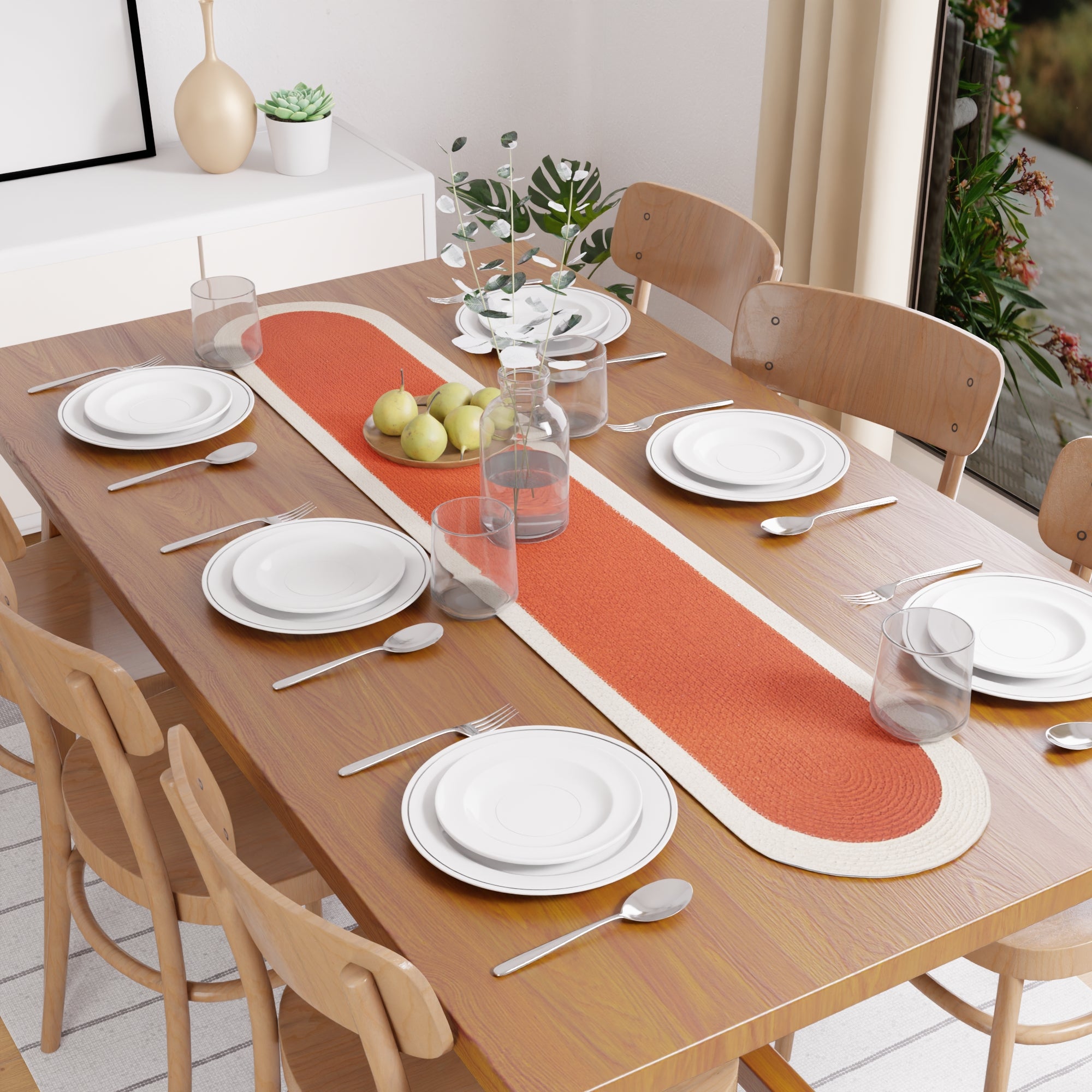 Cotton Coral & Off White Table Runner (Pack of 1)