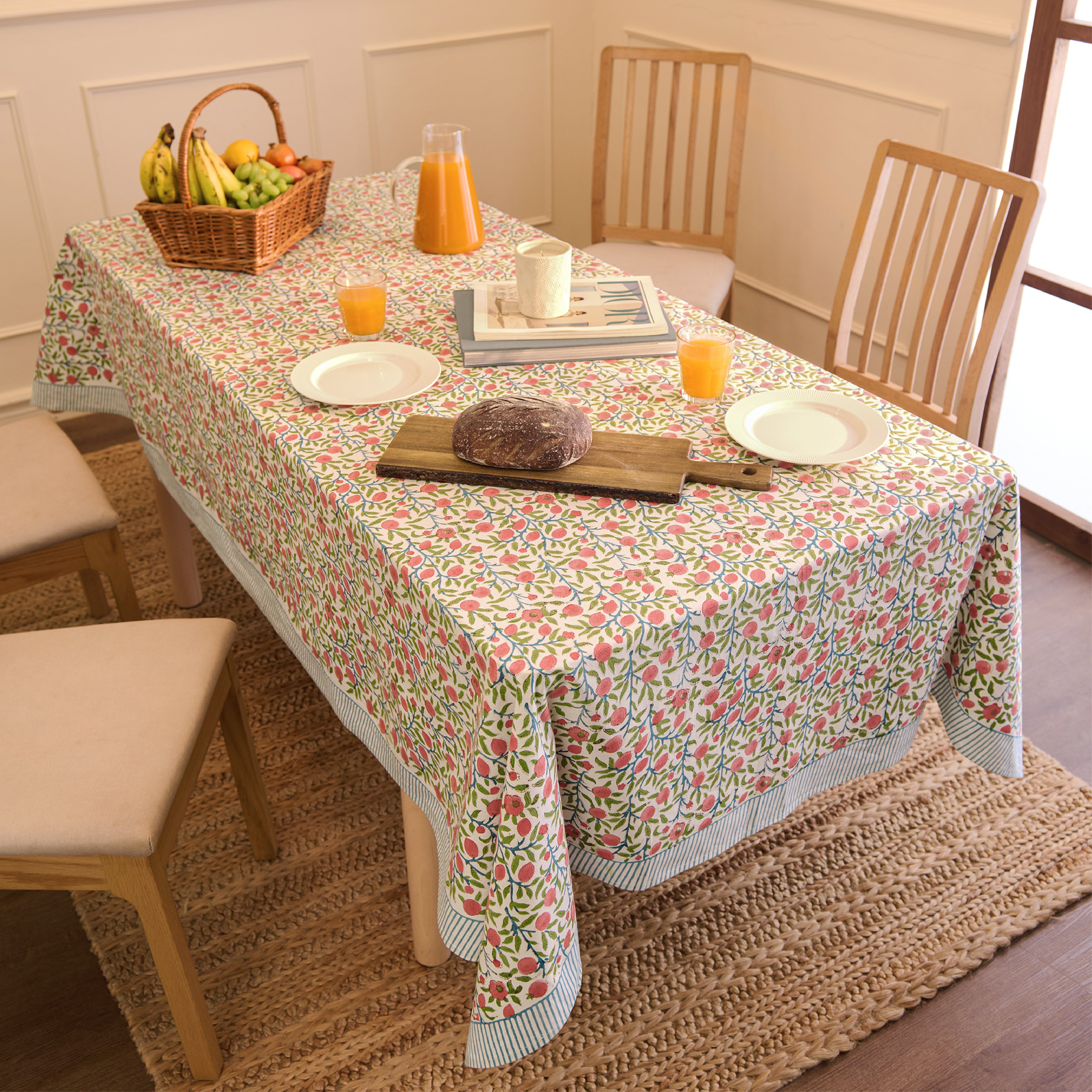 Jaipuri Hand block Print Cotton Pink Tablecloth