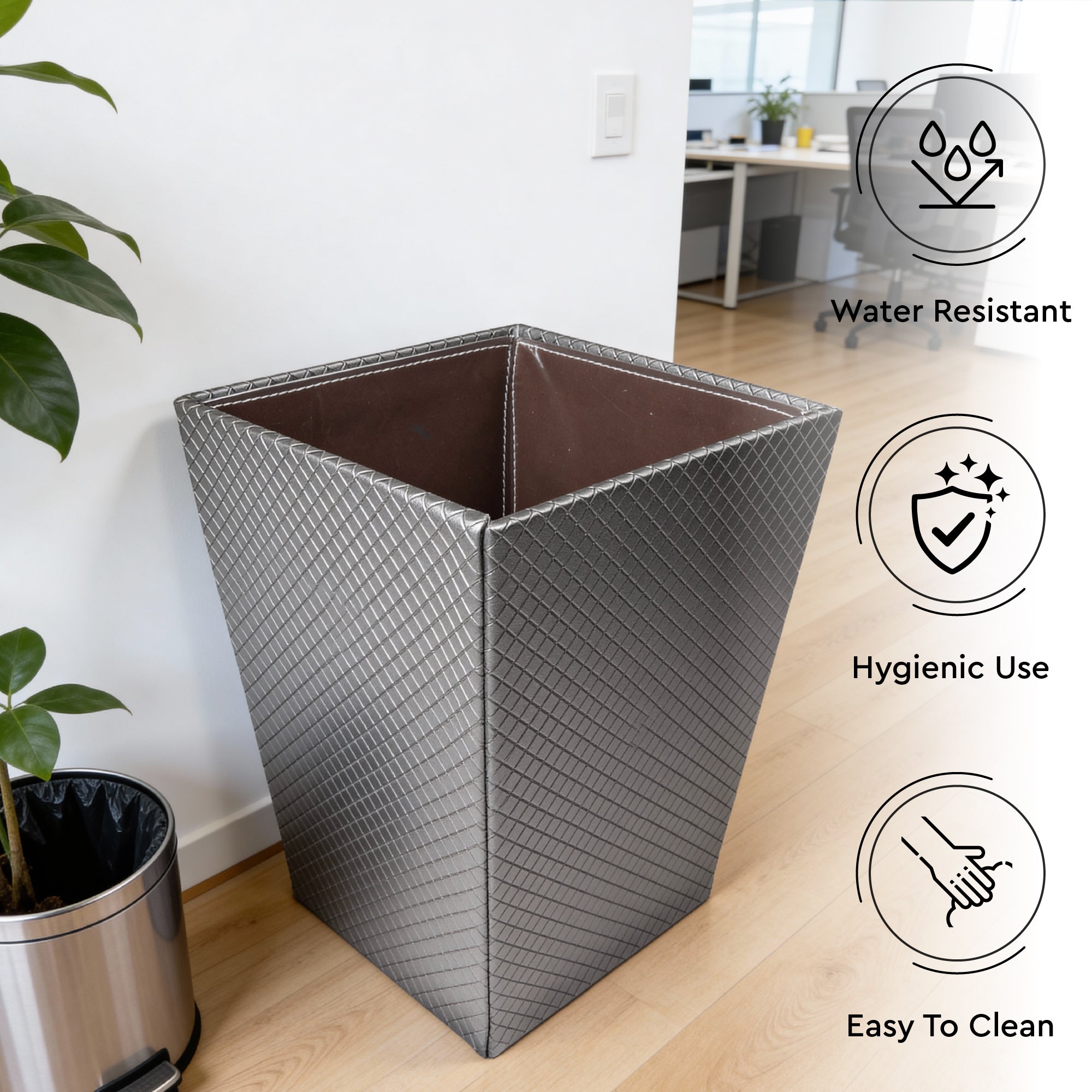 Faux Leather Grey Leather Dustbin