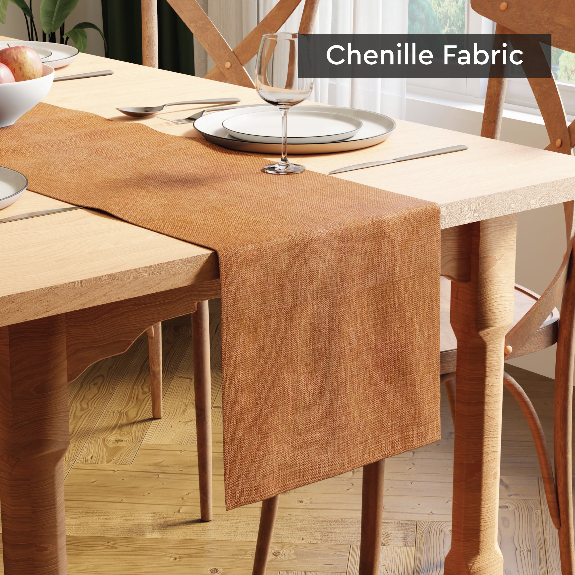 Chenille Peach Table Runner