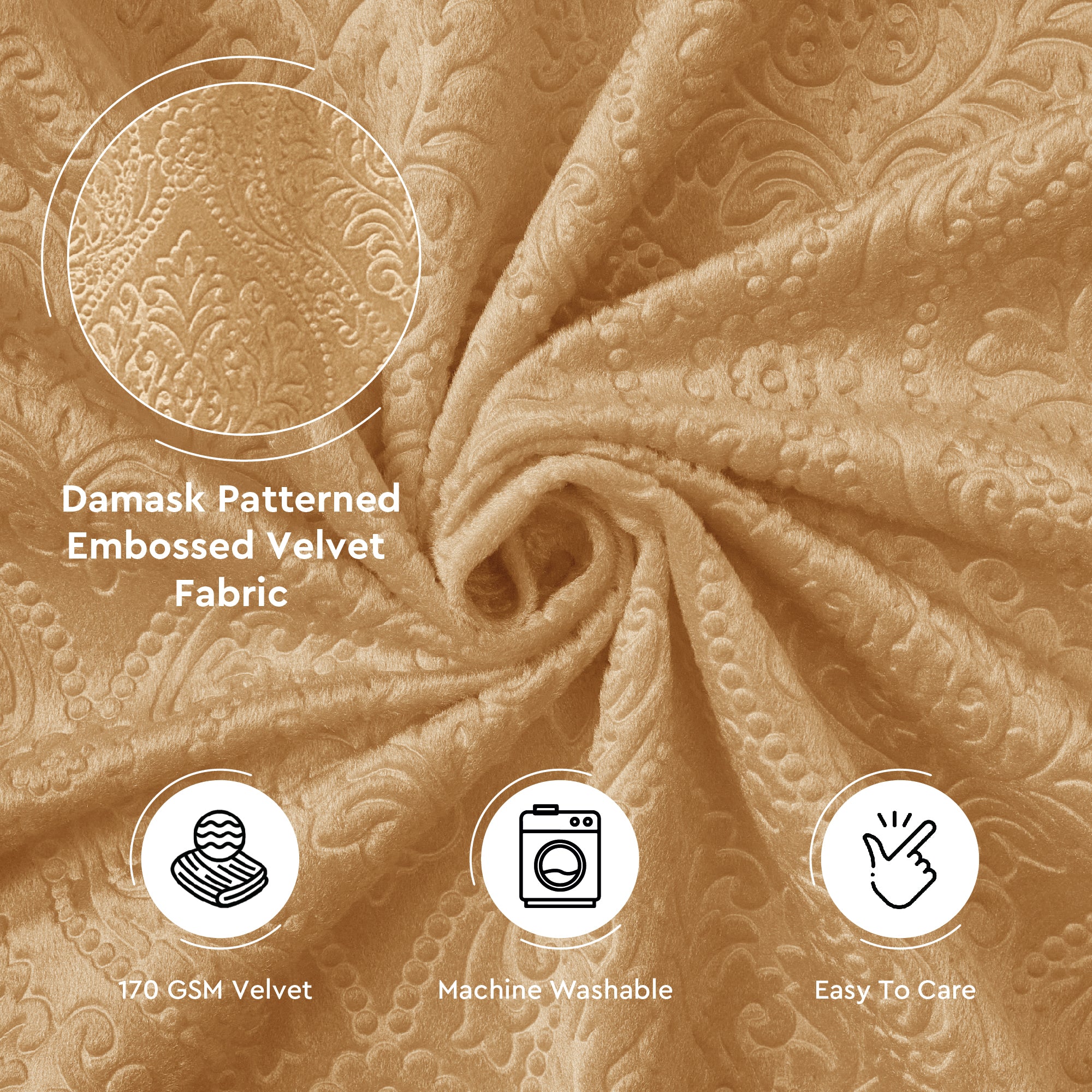 Embossed Velvet Gold Fabric by Meter