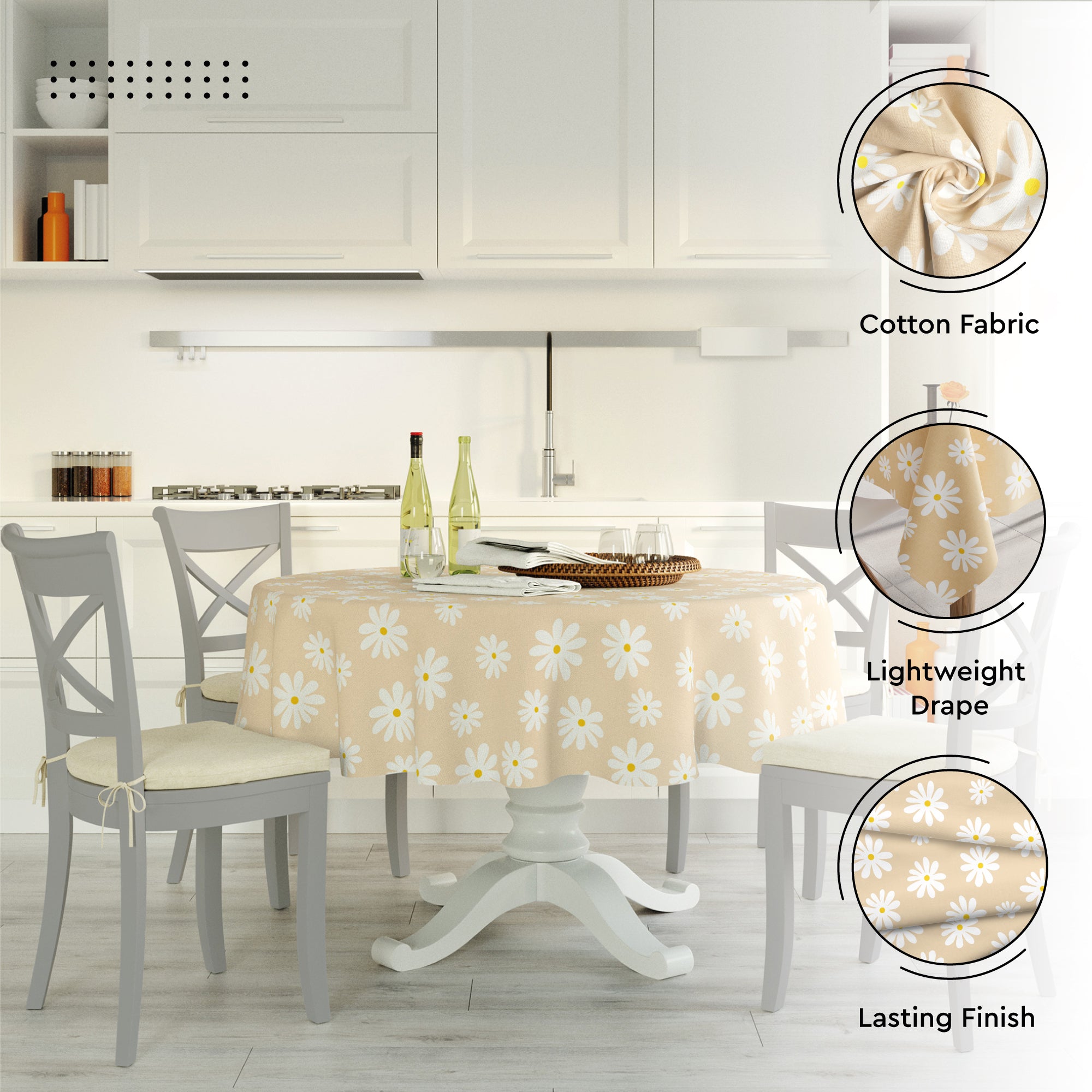 Cotton Daisy Beige Table Cloth (Pack of 1)