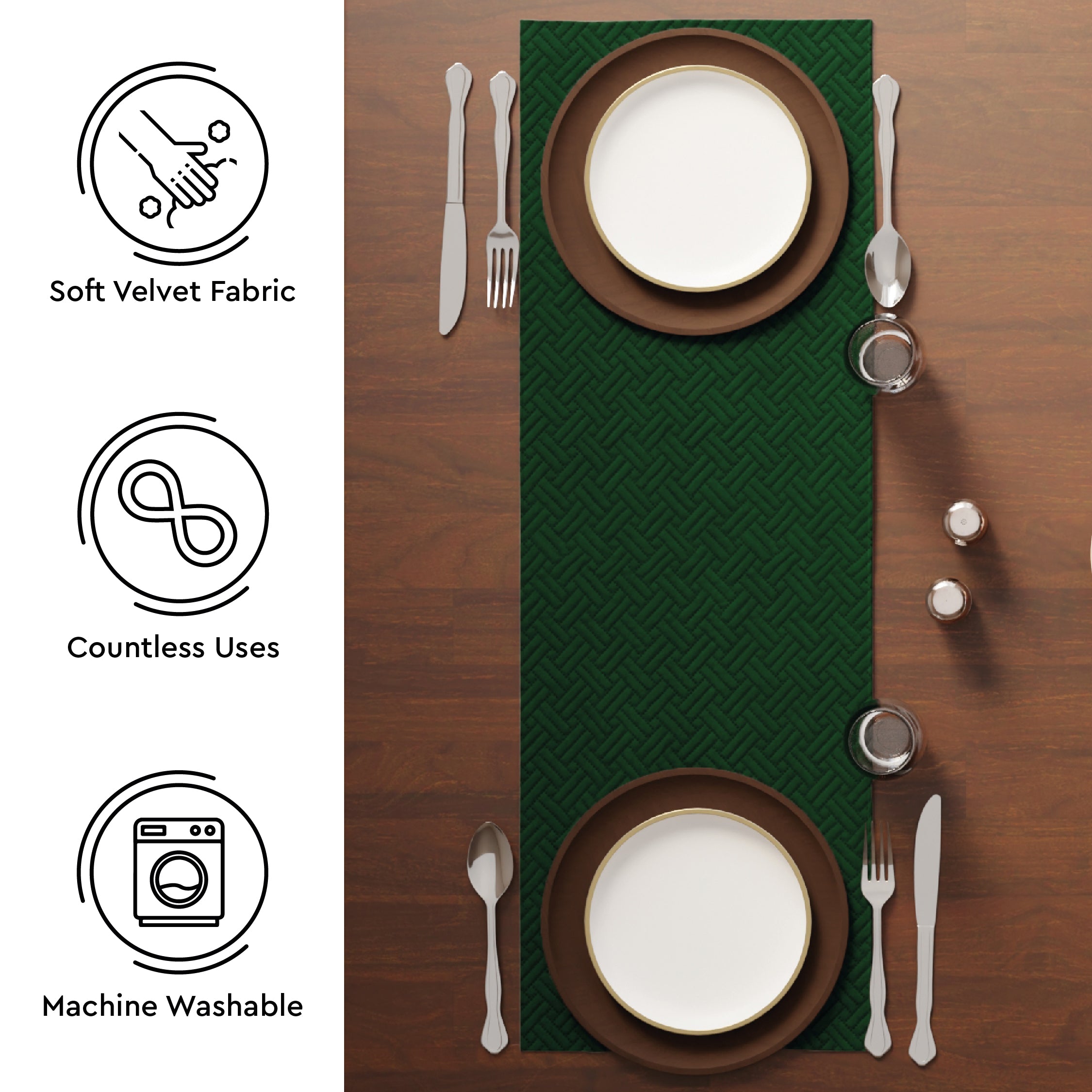 Quilted Velvet Forest Green Table Runner