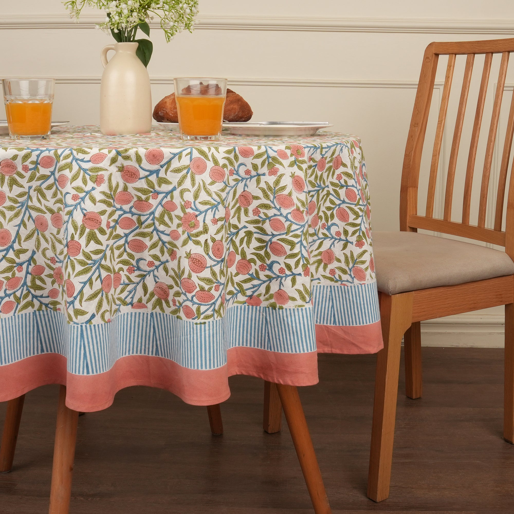 Jaipuri Hand block Print Cotton Pink Tablecloth