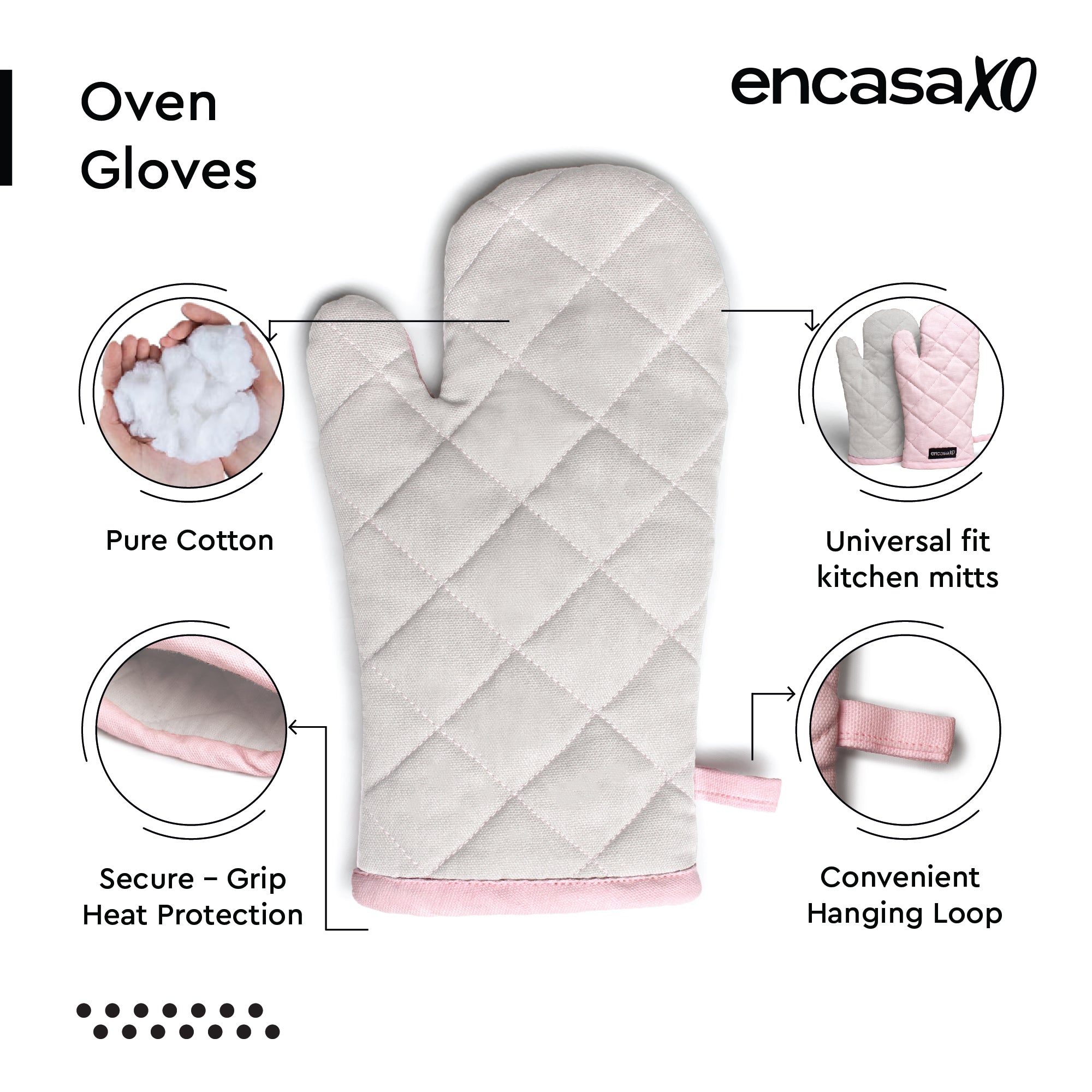 Canvas Light Pink & Light Grey Oven Gloves (Pack of 2)