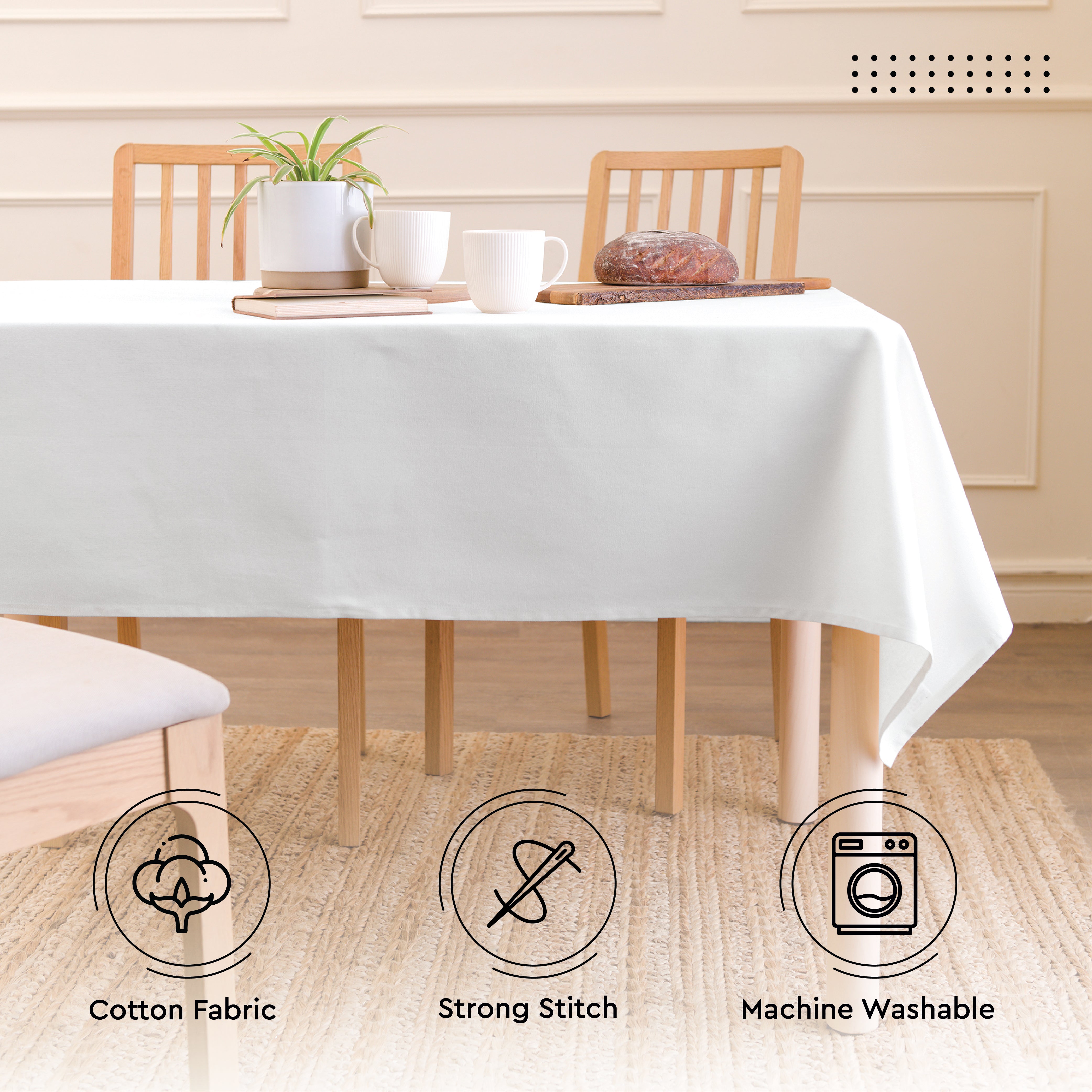 Cotton White Table Cloth (Pack of 1)