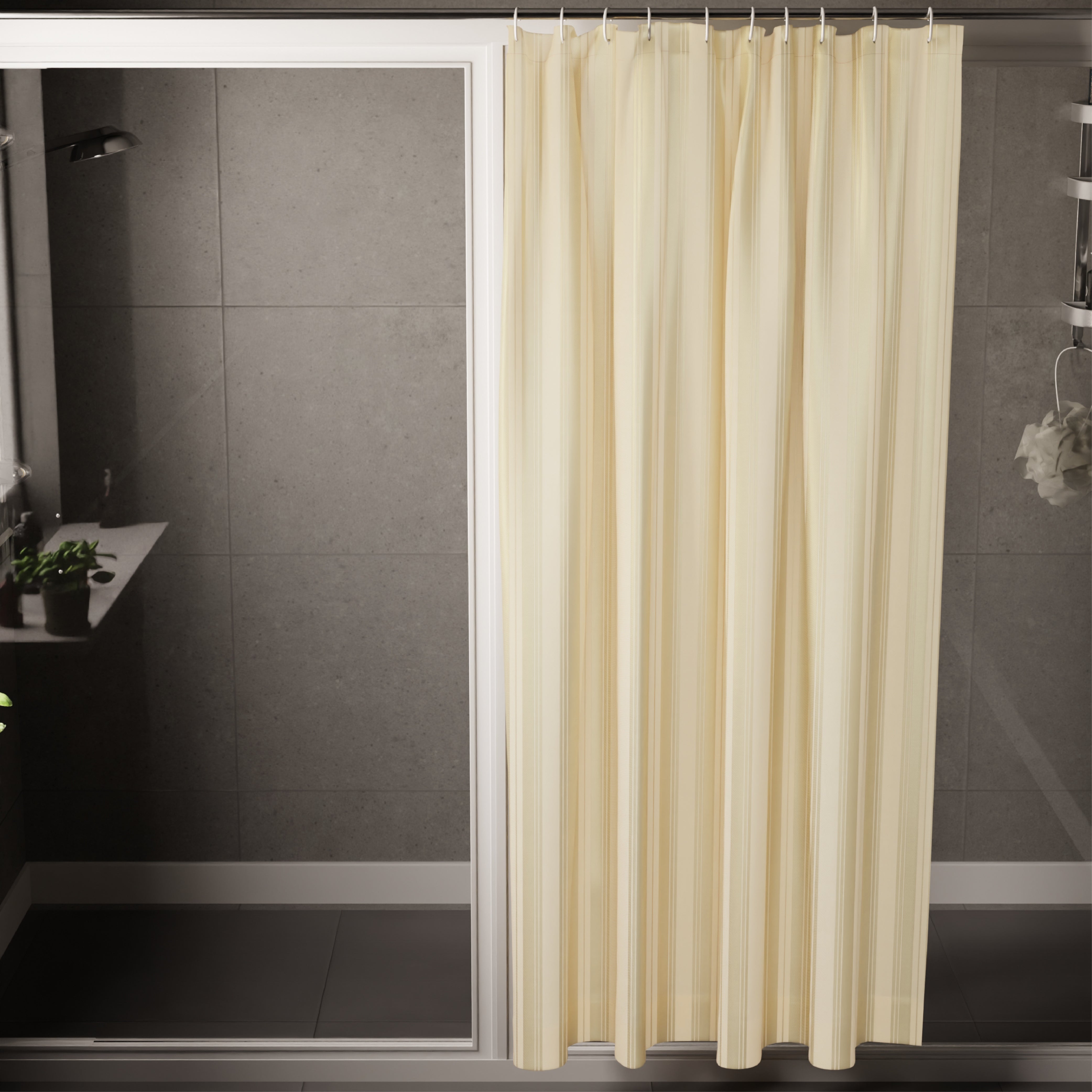 Polyester Stripe Cream Shower Curtain (Pack of 1)