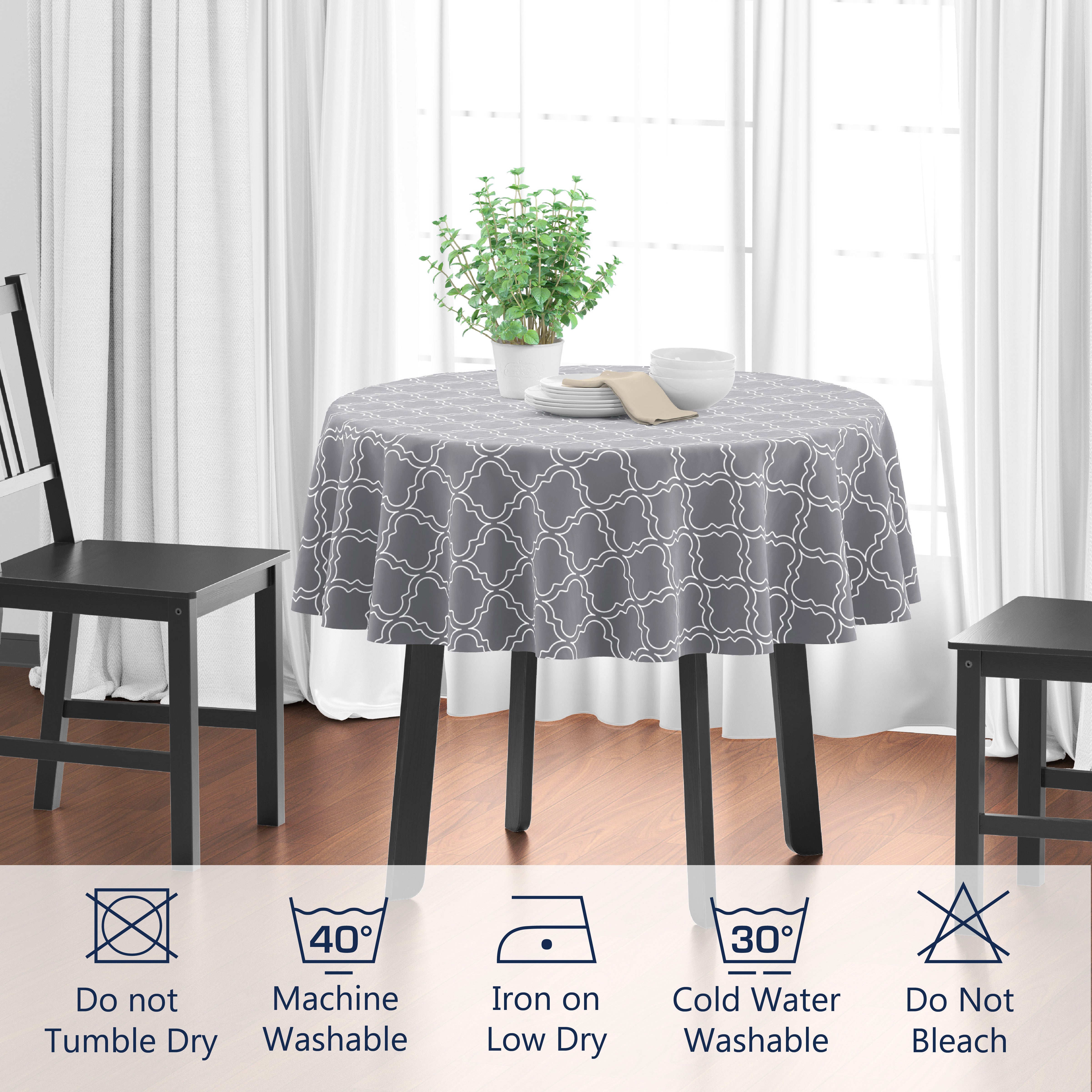 Polyester Grey Trellis Table Cloth (Pack of 1)