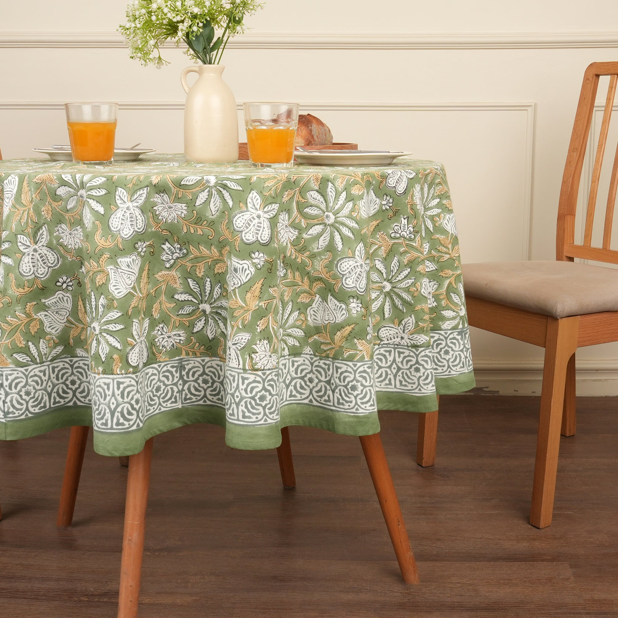 Jaipuri Hand block Print Cotton Sage Green Tablecloth