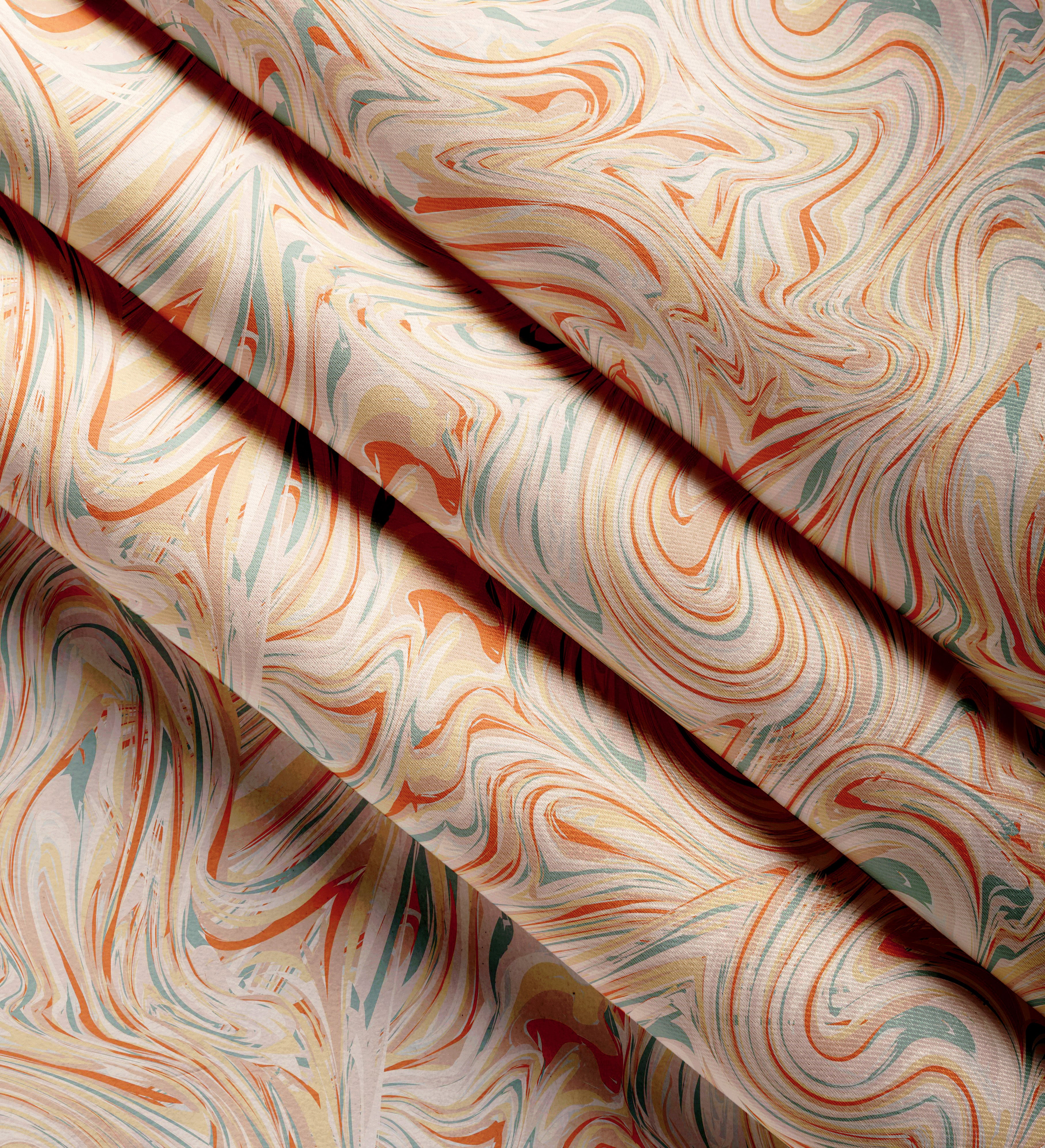 Blackout Polyester Marble Peach Curtain (Pack of 2)