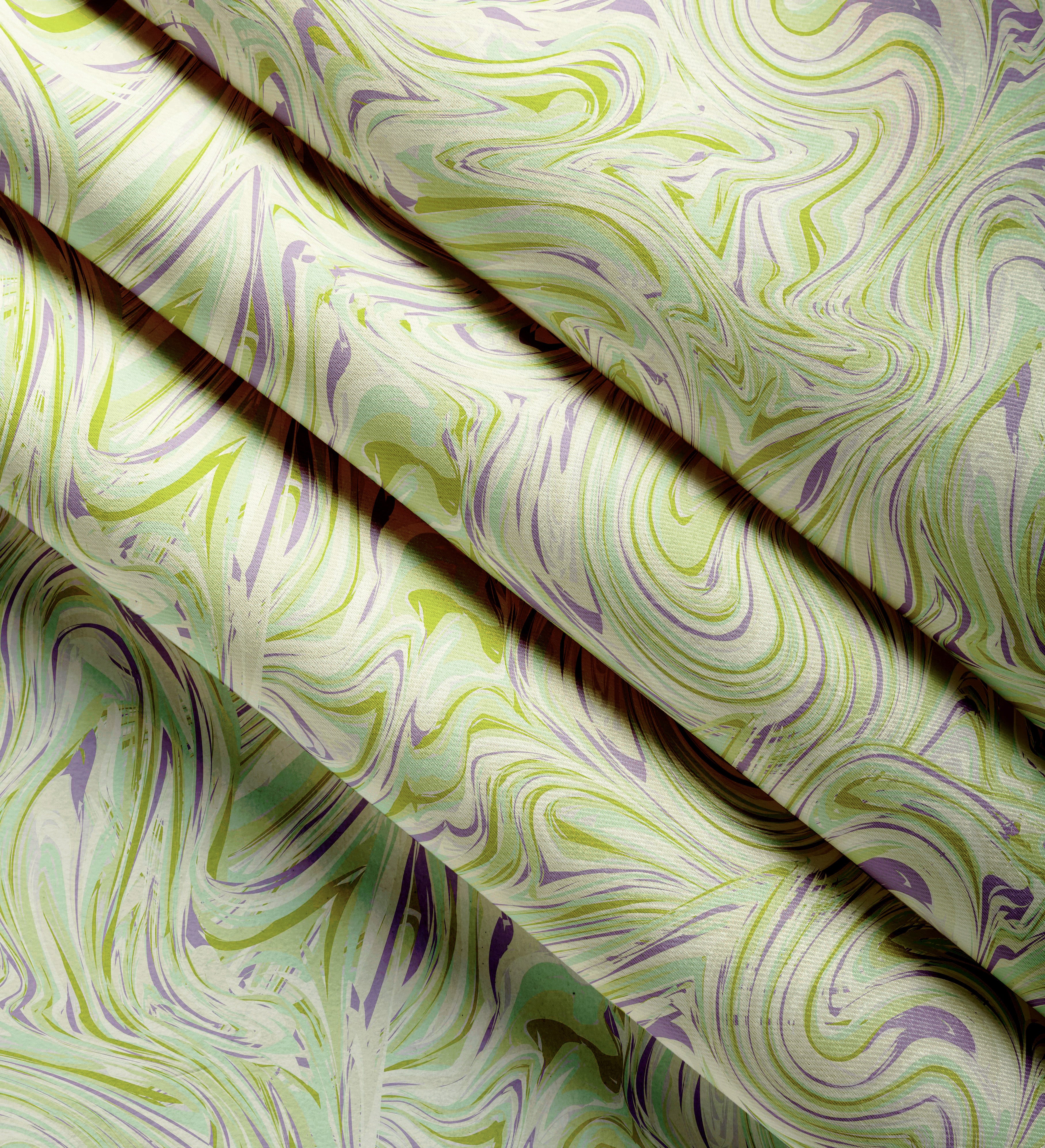 Blackout Polyester Marble Lime Curtain (Pack of 2)