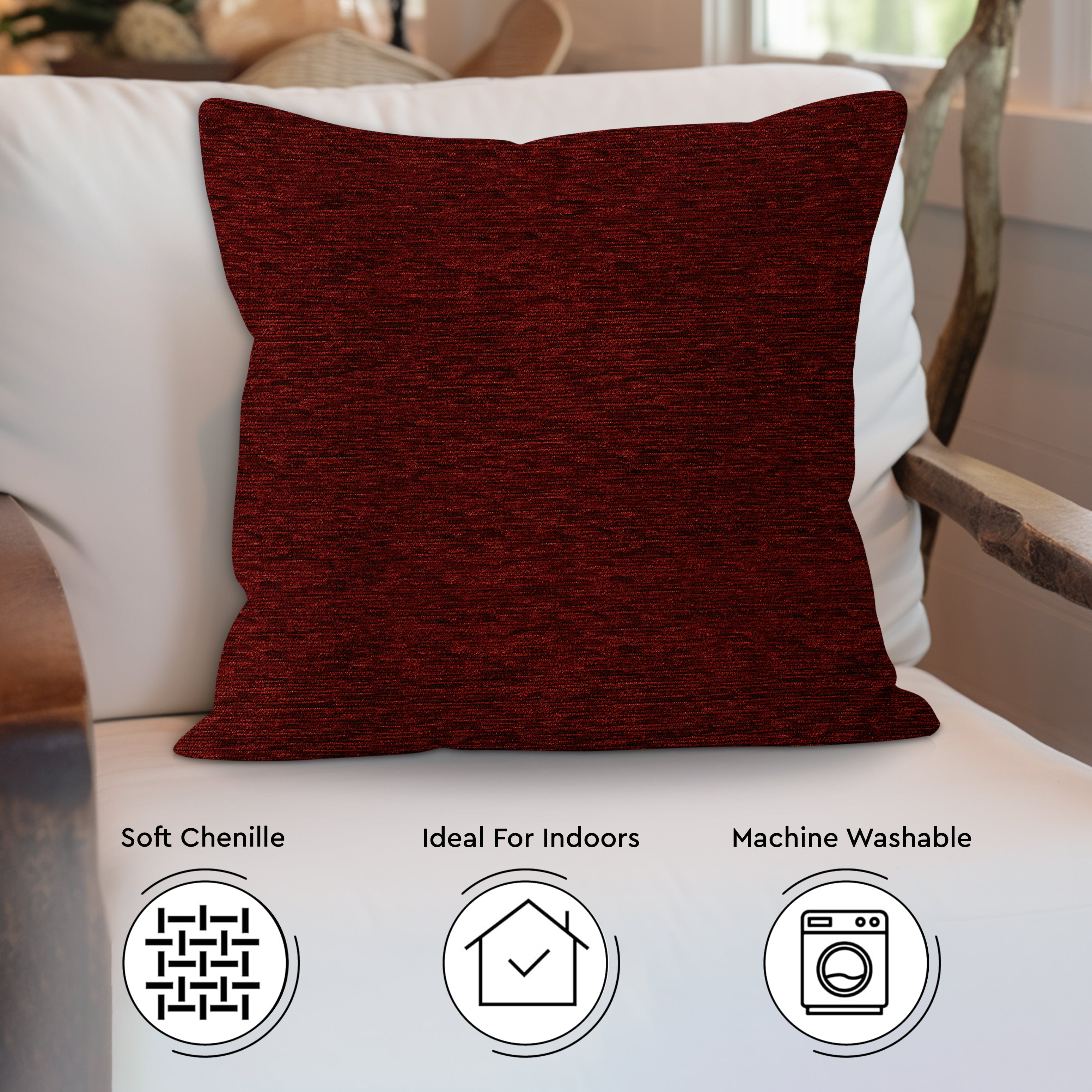 Chenille Red 1 Cushion Cover (Pack of 2)