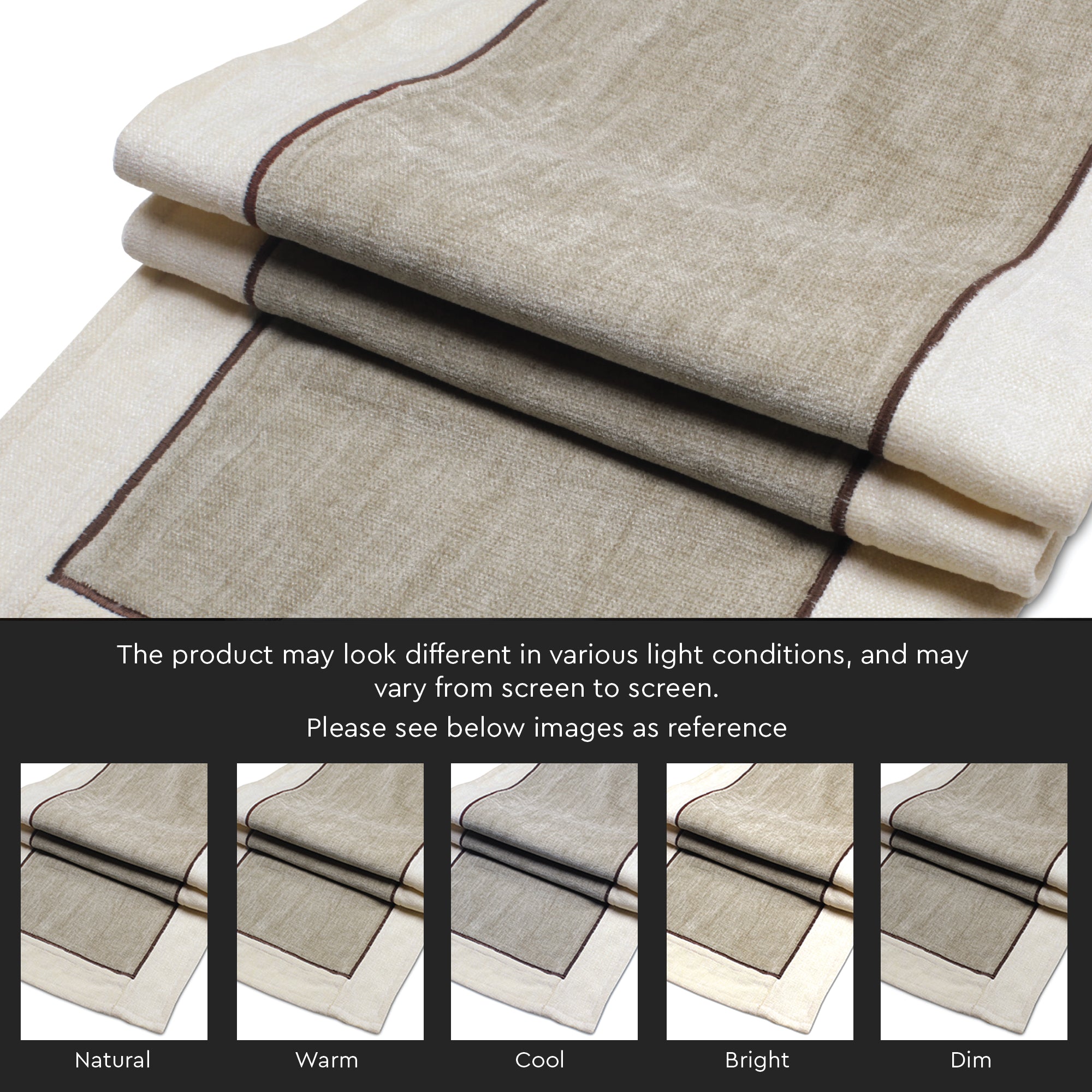 Cotton Off White & Beige Table Runner (Pack of 1)