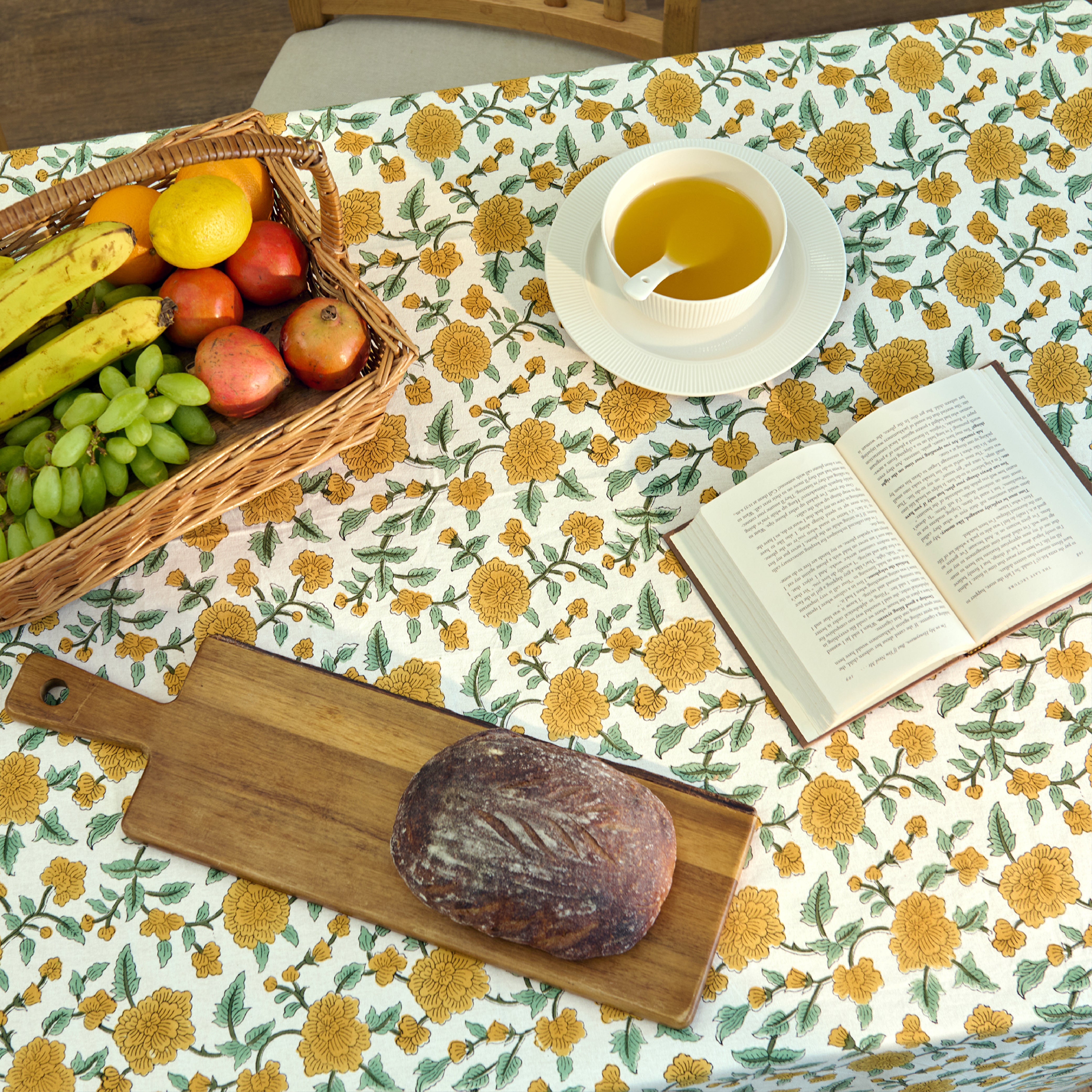 Jaipuri Hand block Print Cotton Yellow Tablecloth