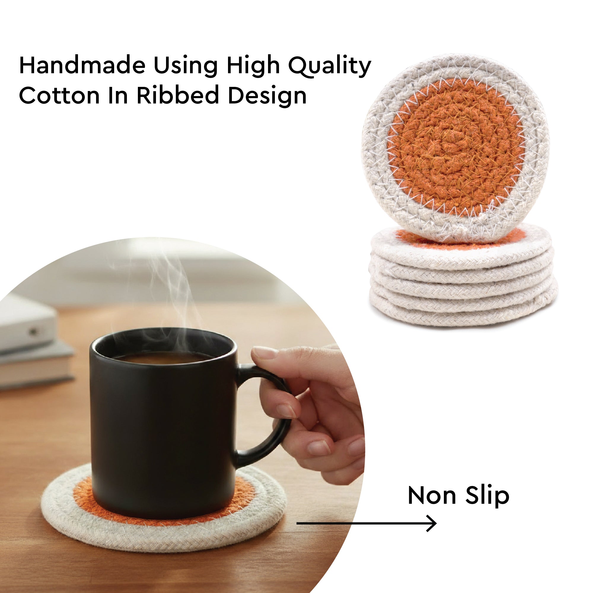 Cotton Coral & Off White Coaster