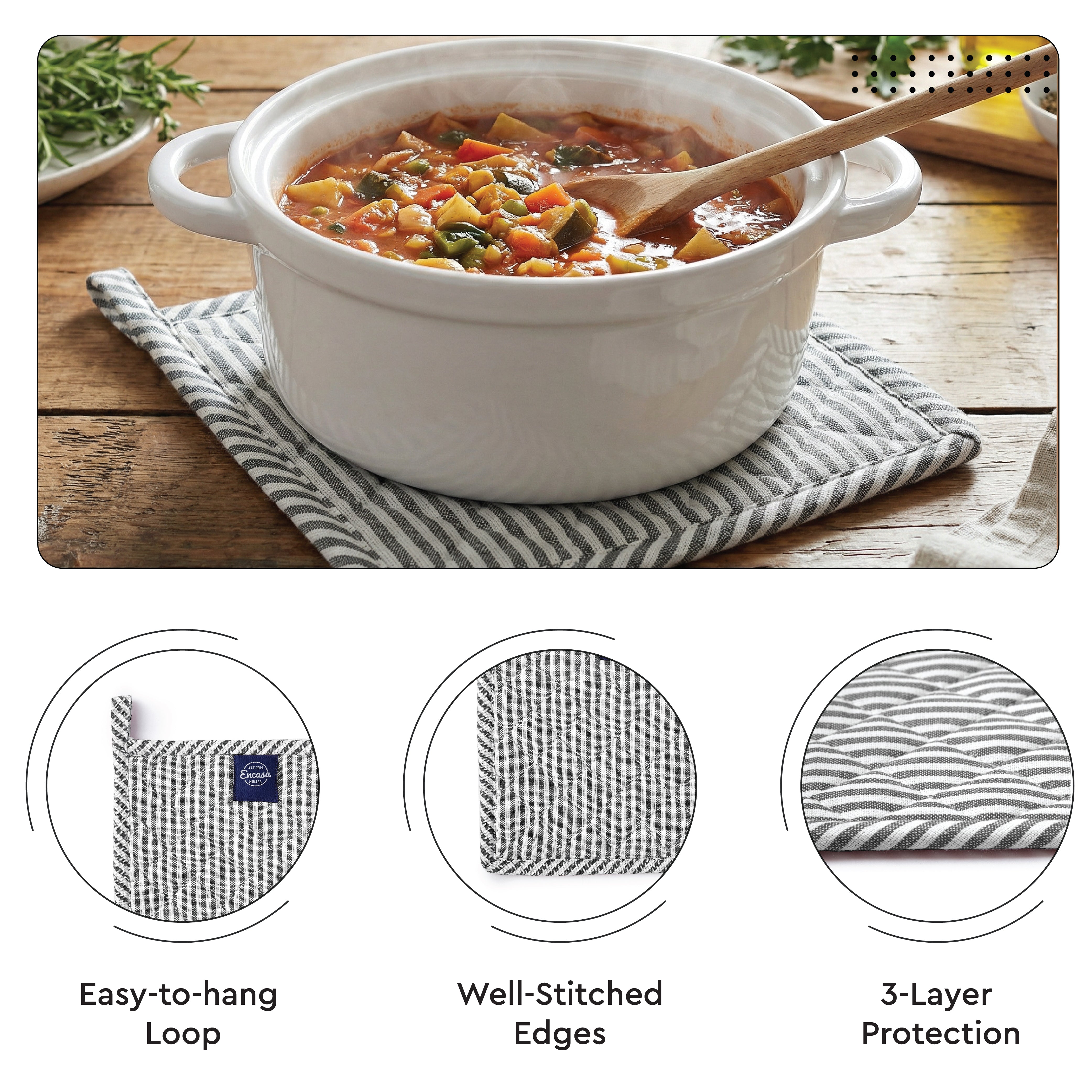 Cotton Ticking Black Oven Glove & Pot Holder
