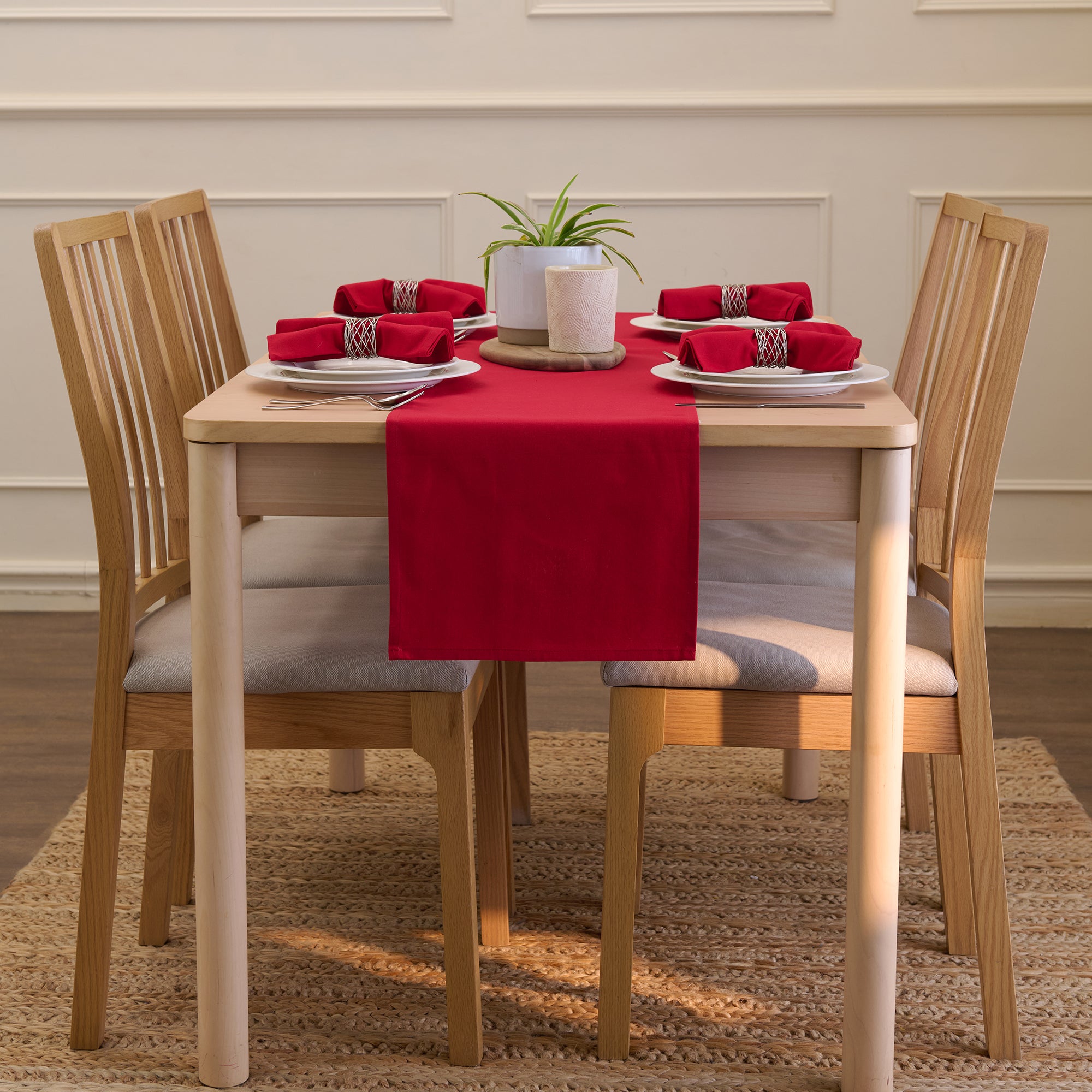 Cotton Deep Red Table Runner (Pack of 1)