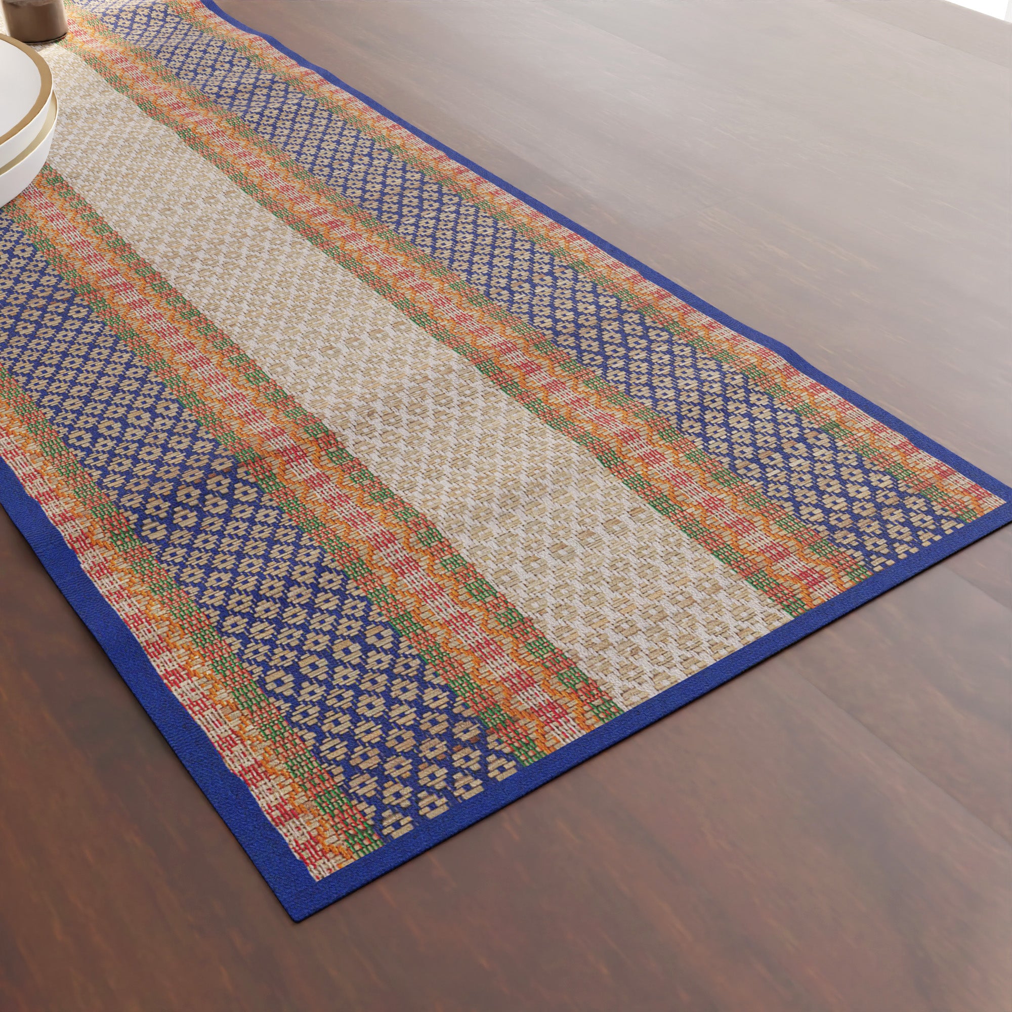Madur Kathi Blue Table Runner+Placemat (Pack of 7)