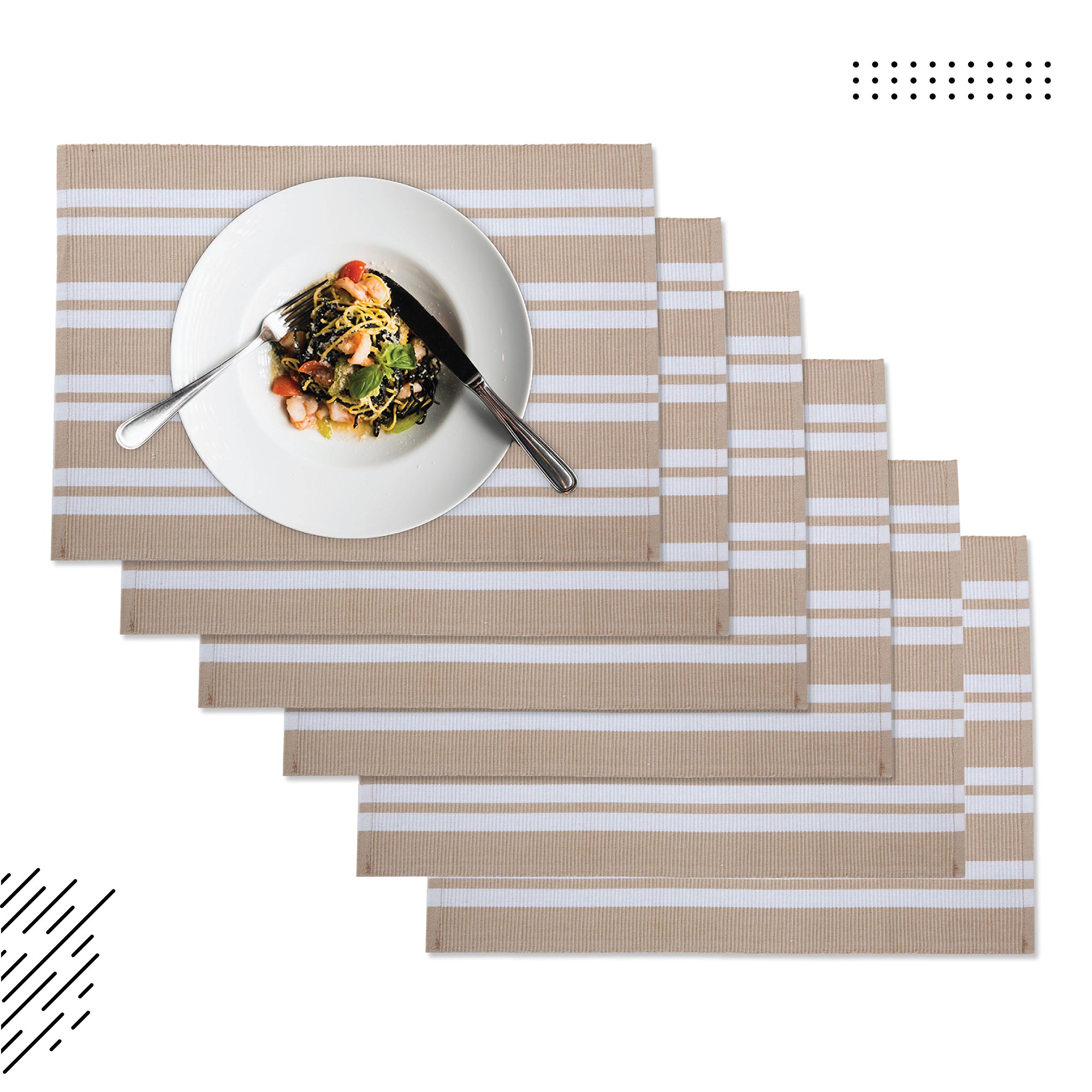 Cotton Franca Beige Stripes Placemat (Pack of 6)
