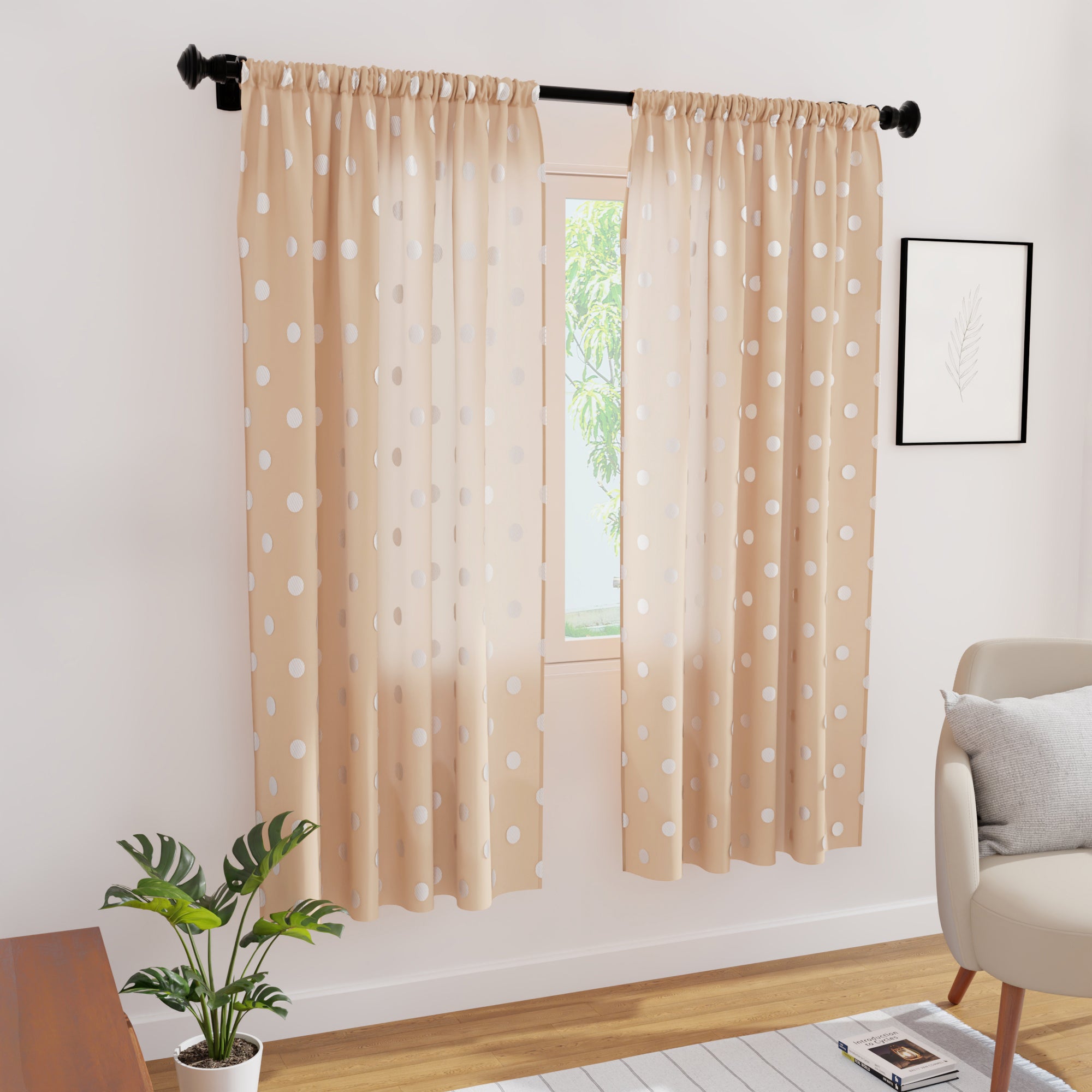 Polyester Dollar Beige Curtain (Pack of 2)