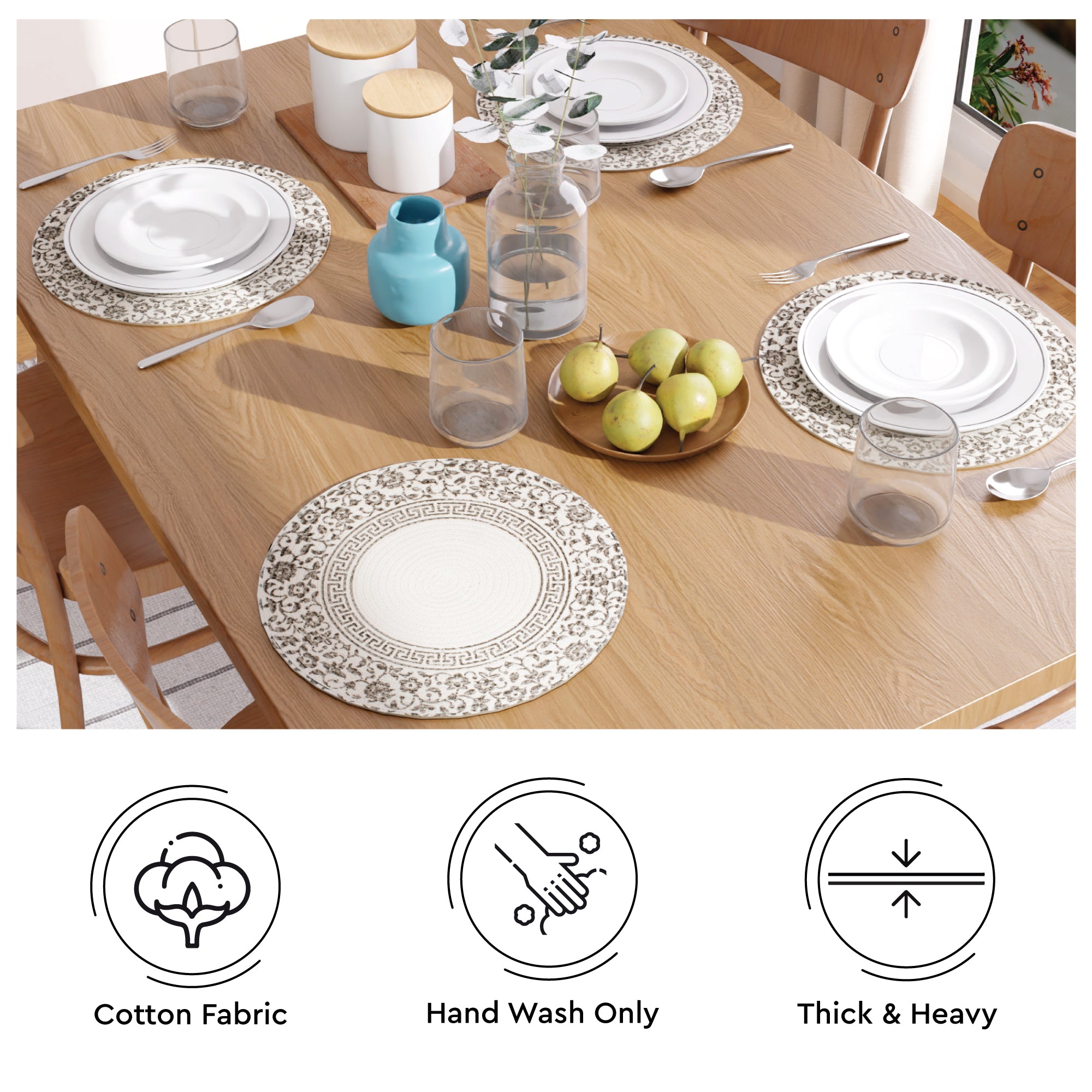 Cotton Printed Grey Placemat (Pack of 4)