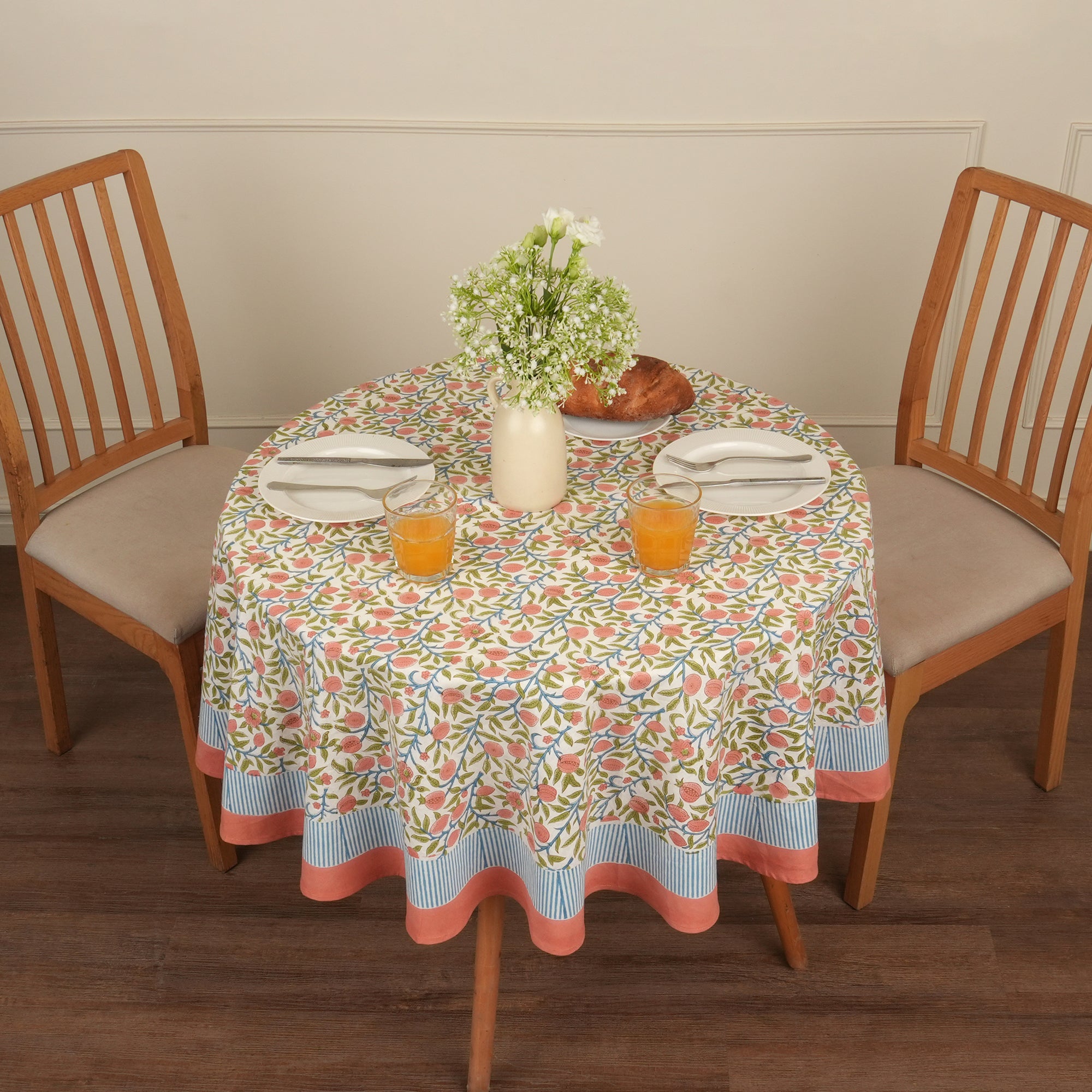 Jaipuri Hand block Print Cotton Pink Tablecloth