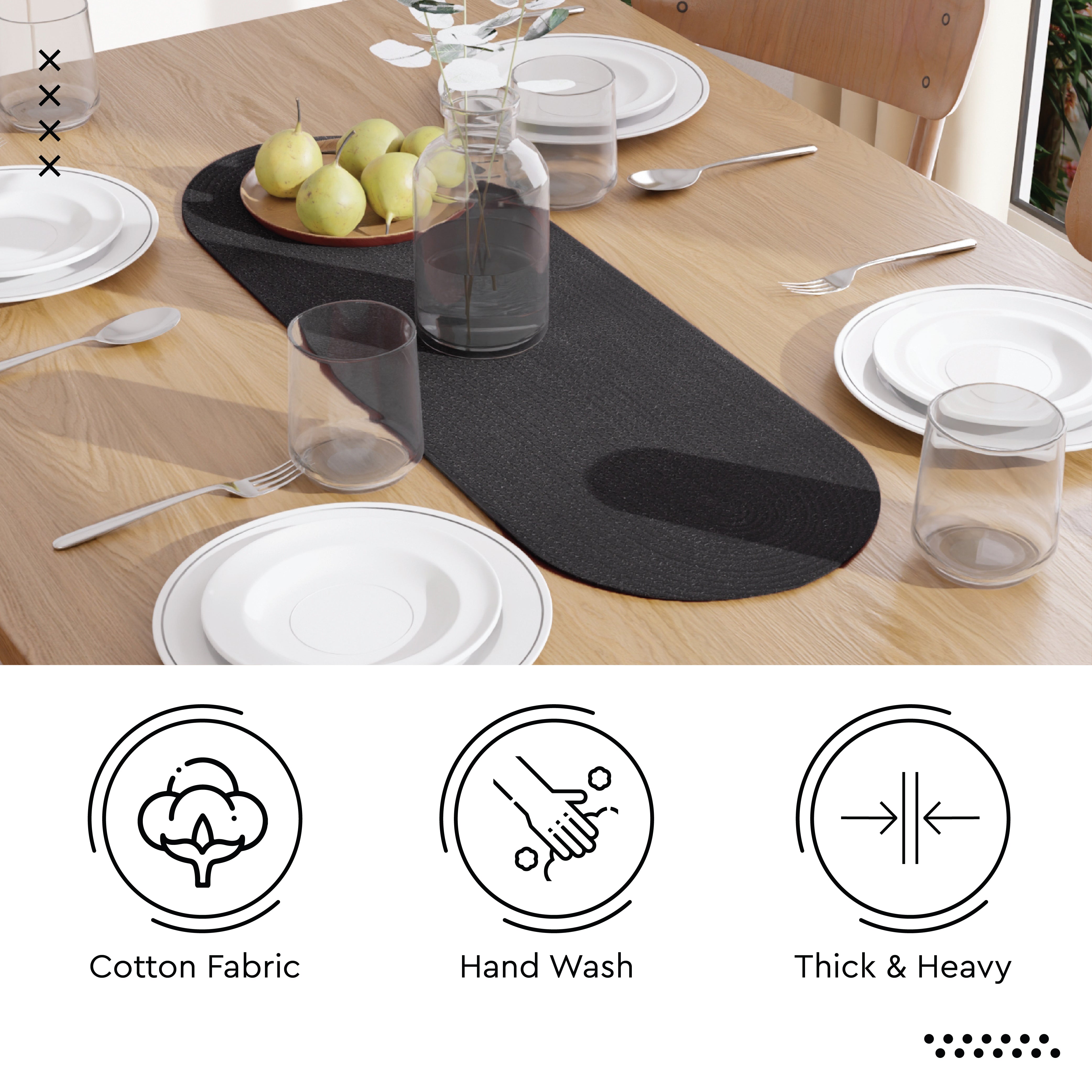 Cotton Black Table Runner (Pack of 1)