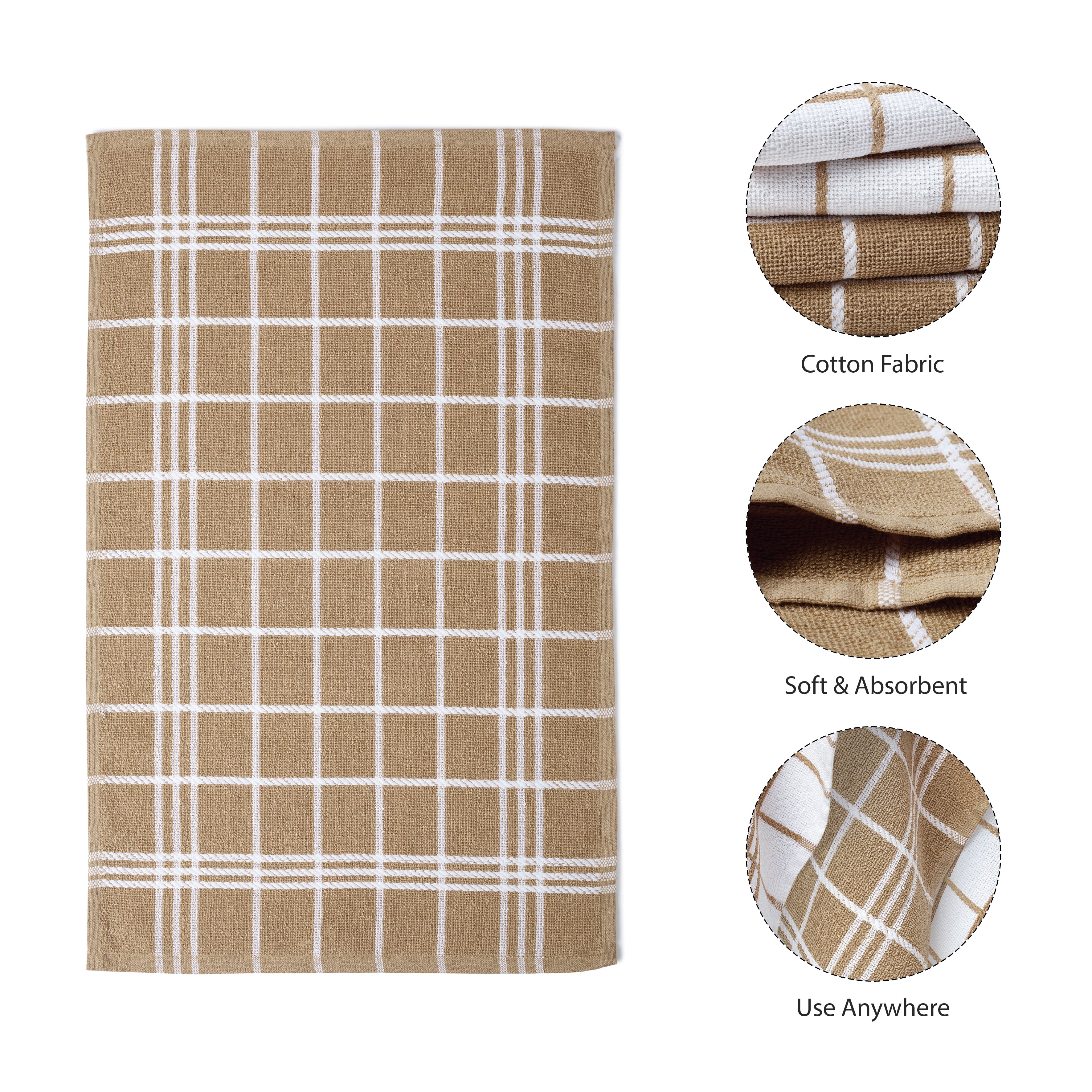Cotton Beige Non Terry + Terry Kitchen Towel (Pack of 4)