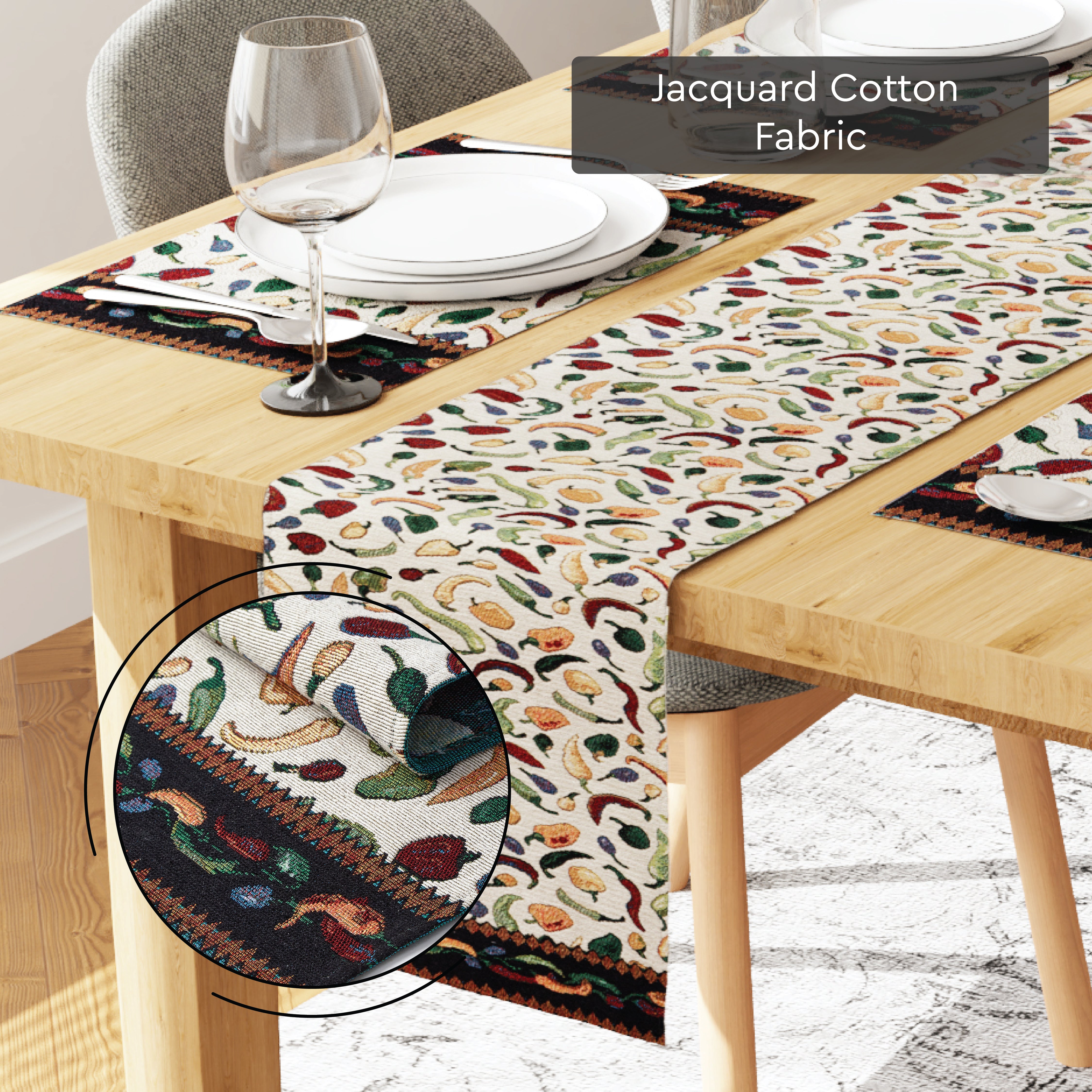 Cotton Chilies Table Runner+Placemat (Pack of 7)