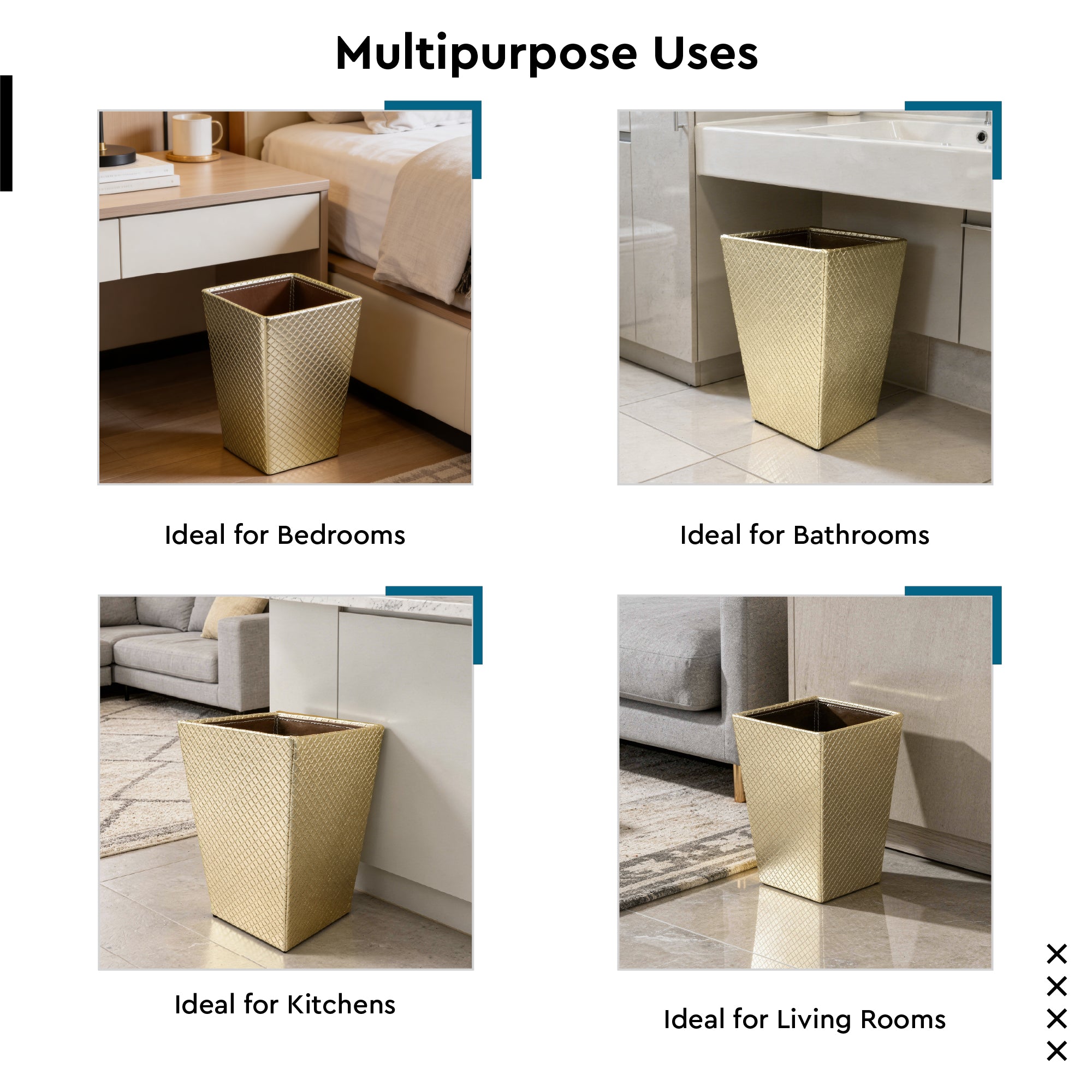 Faux Leather Light Gold Leather Dustbin