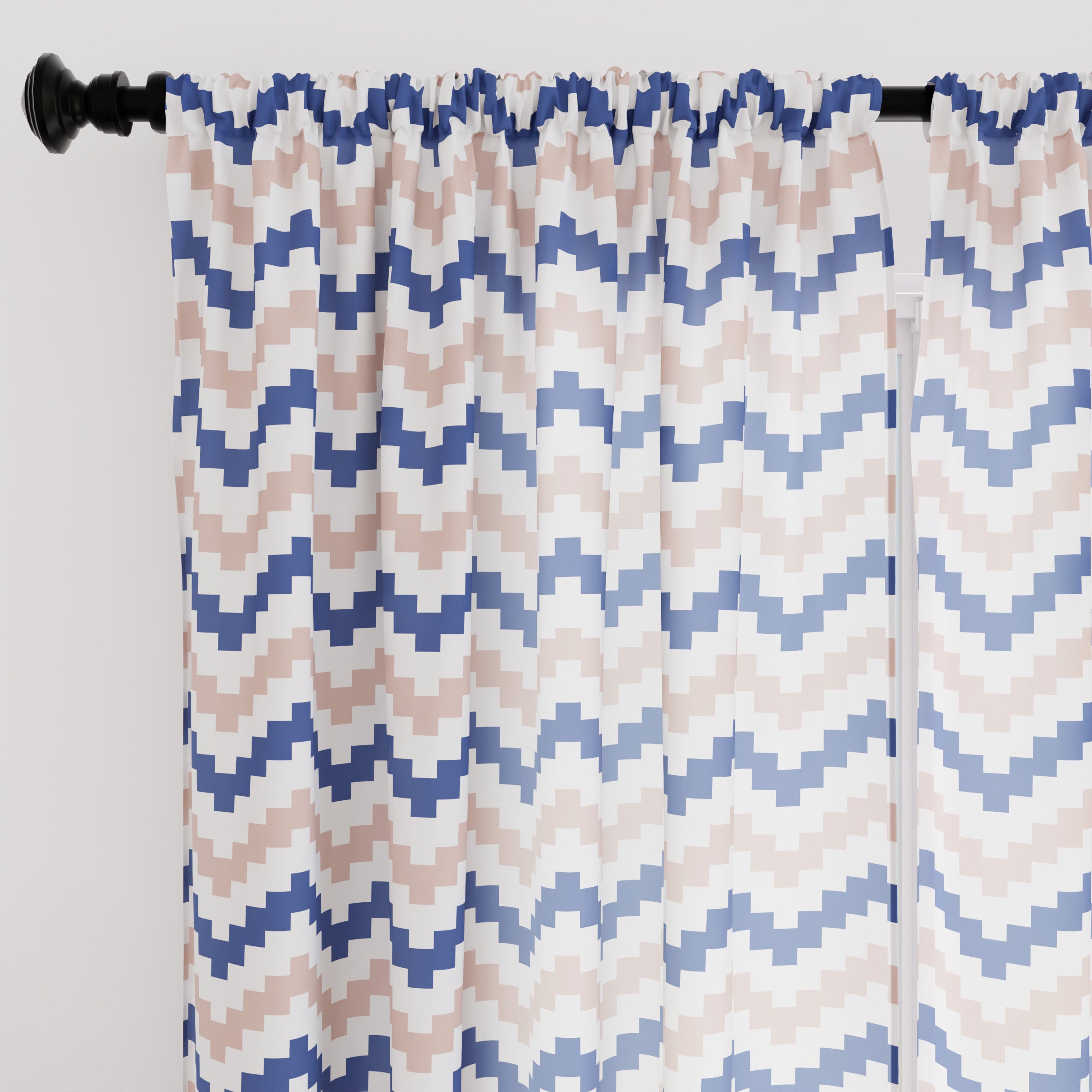 Polyester Chevron Blue Curtain (Pack of 2)