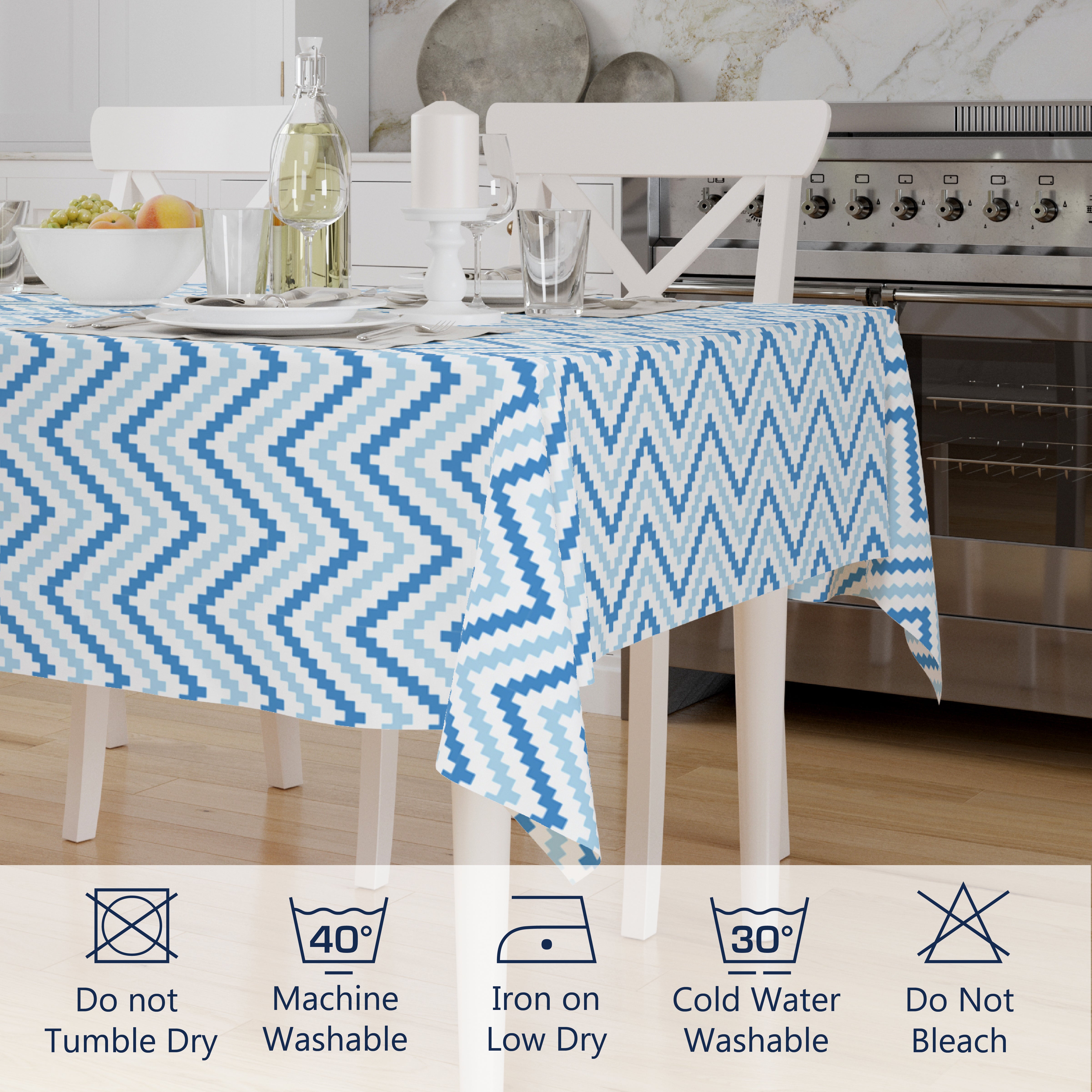 Polyester Chevron 1 Blue Table Cloth (Pack of 1)