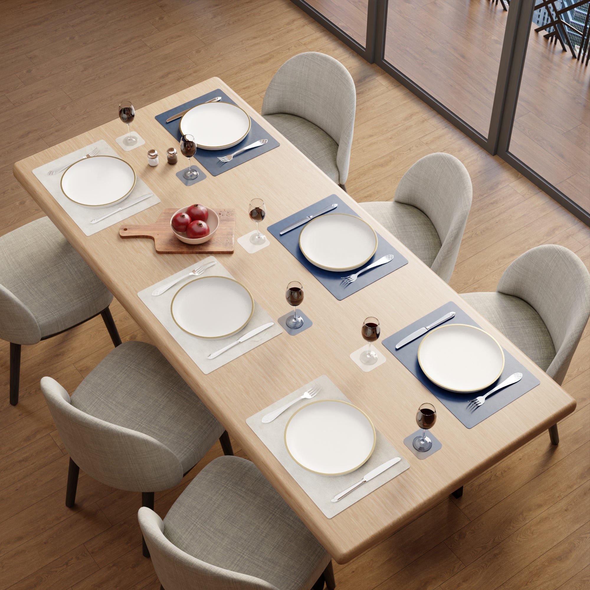 2 Sided Leather Grey & Blue Placemat + Coaster