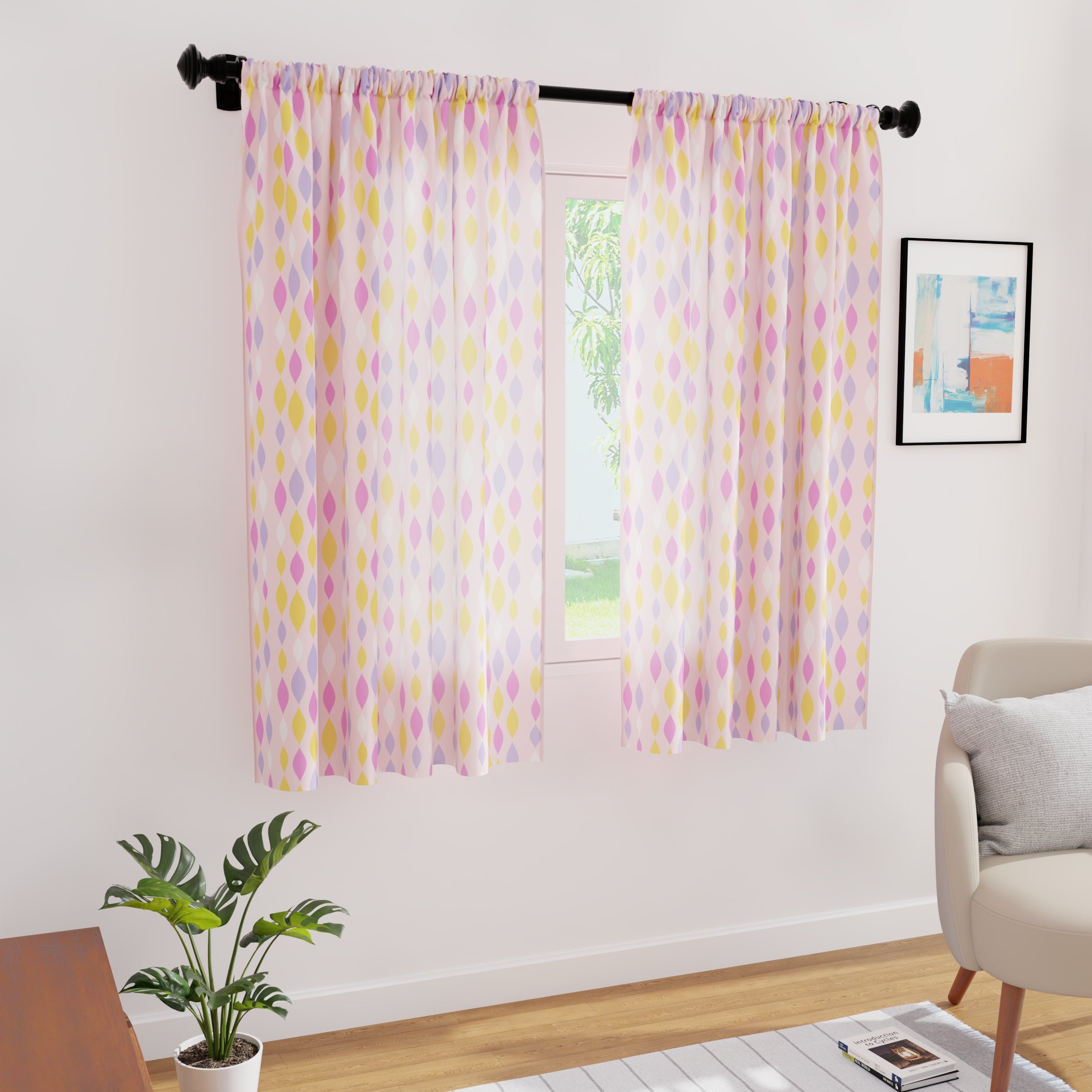 Polyester Teardrops Pink Curtain (Pack of 2)