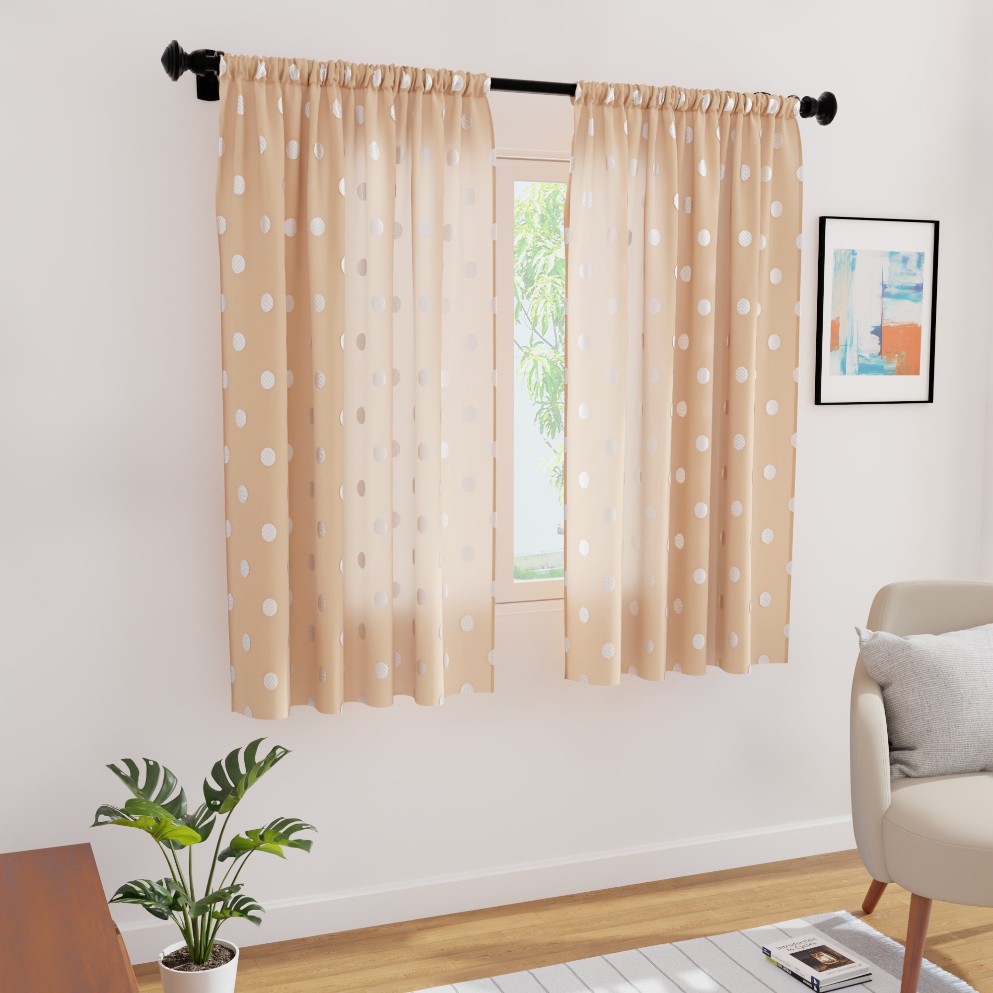 Polyester Dollar Beige Curtain (Pack of 2)