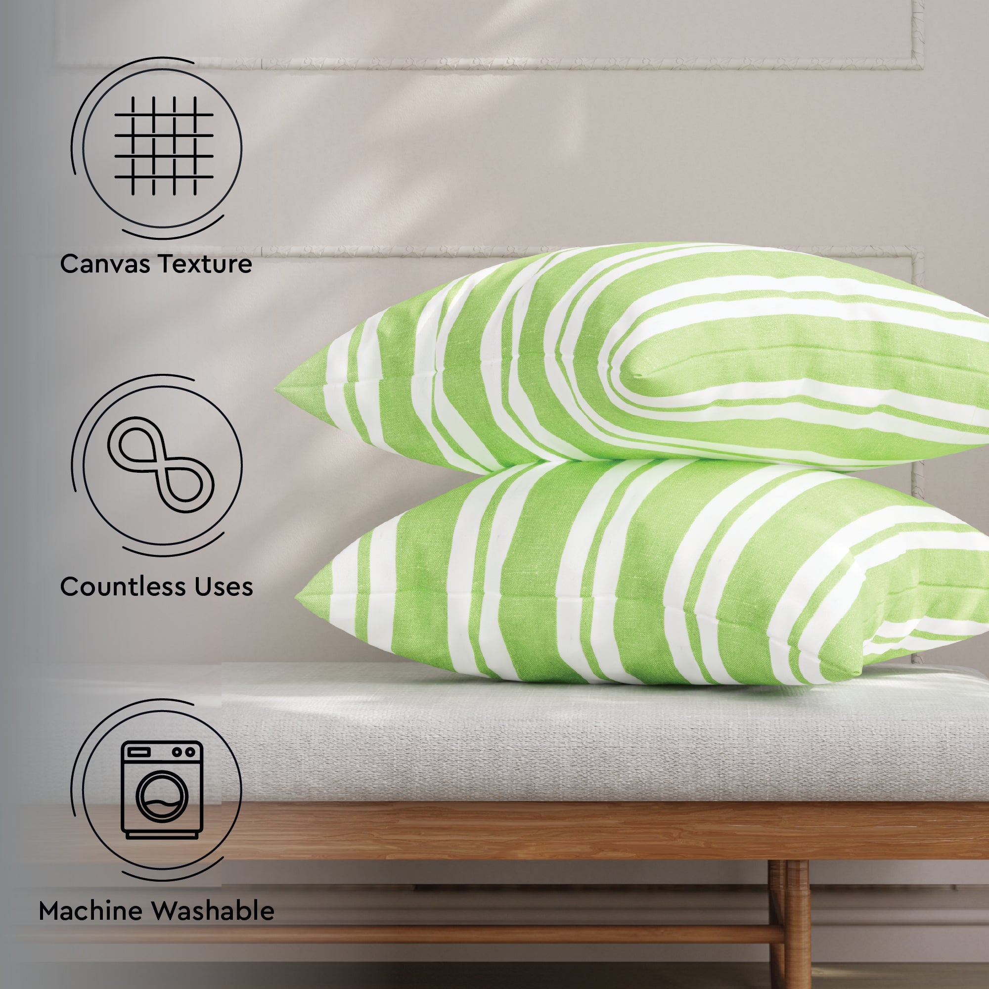 Cotton Canvas Franca Lime Stripes Cushion Cover