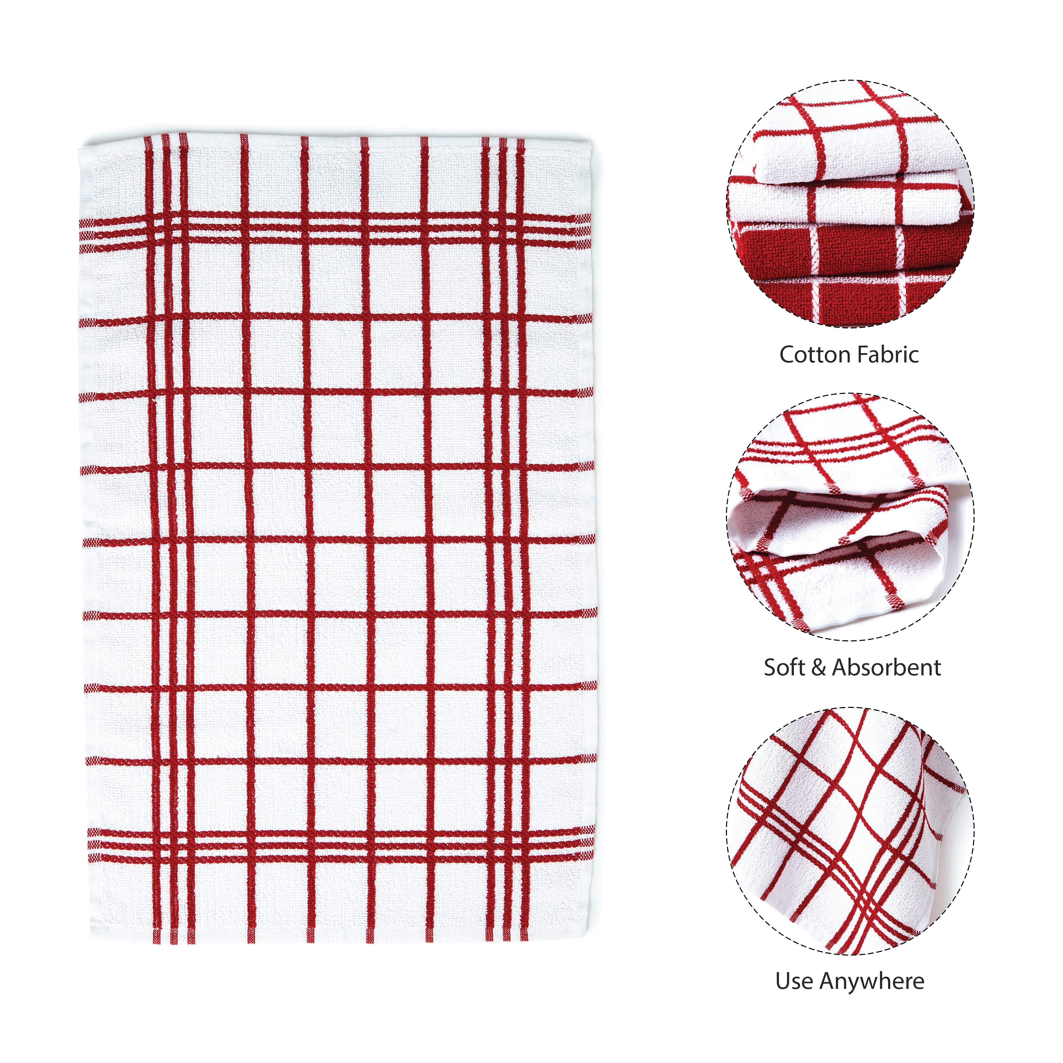 Cotton Red Terry Kitchen Towel (Pack of 4)