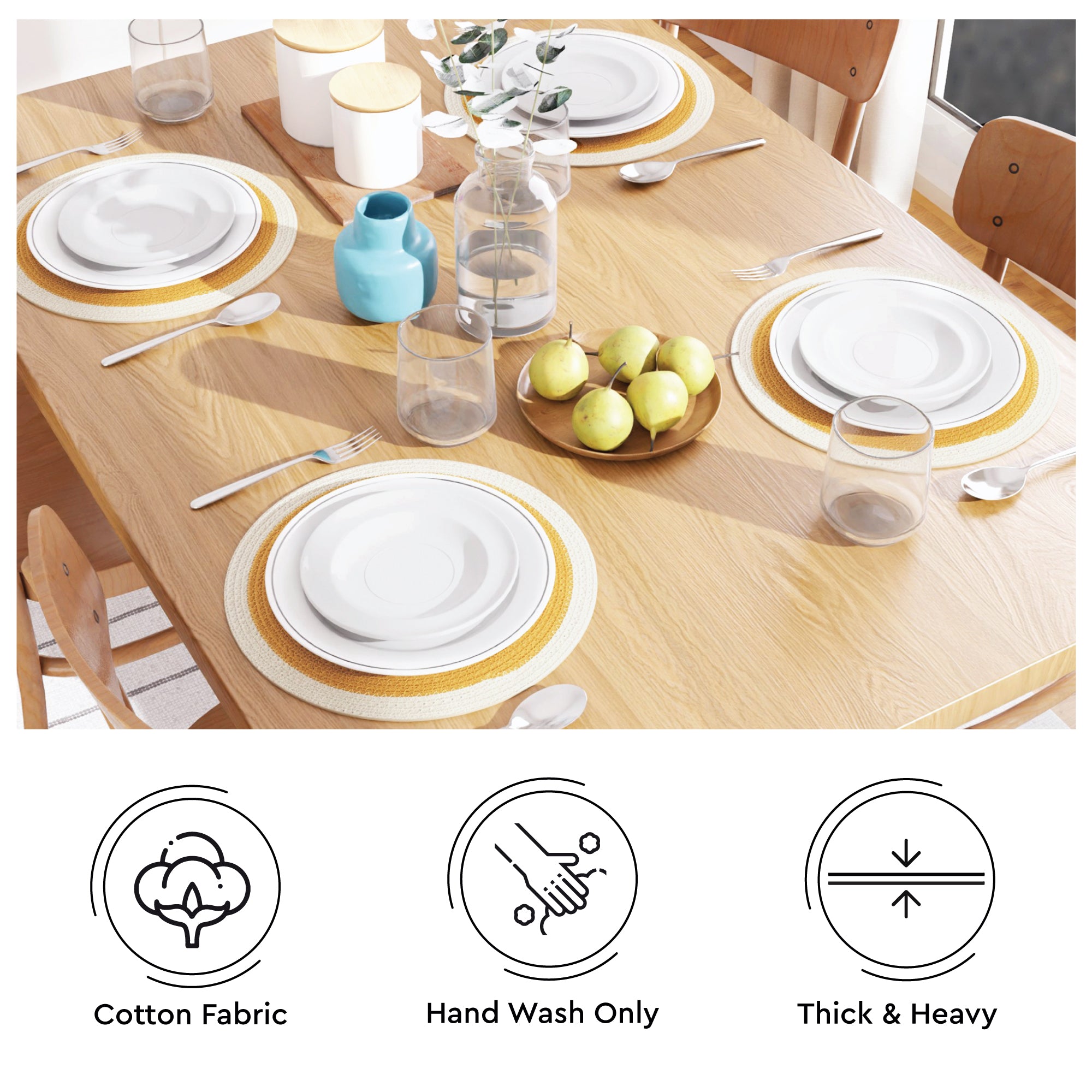 Cotton Yellow & Off White Placemat (Pack of 6)