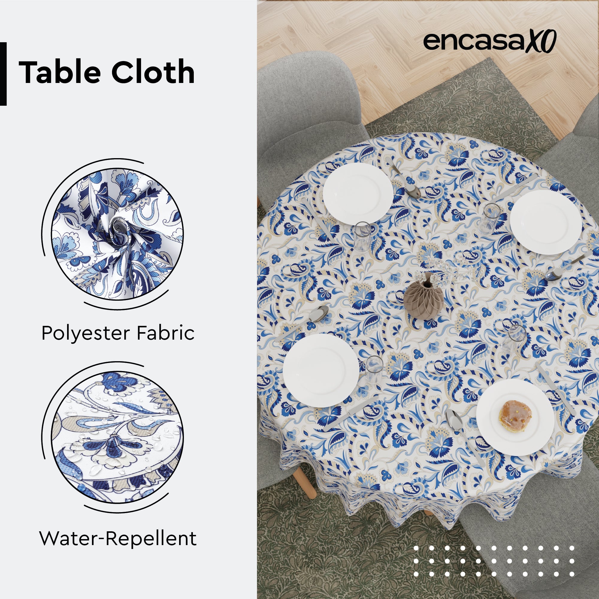Polyester Chintz Blue Table Cloth (Pack of 1)