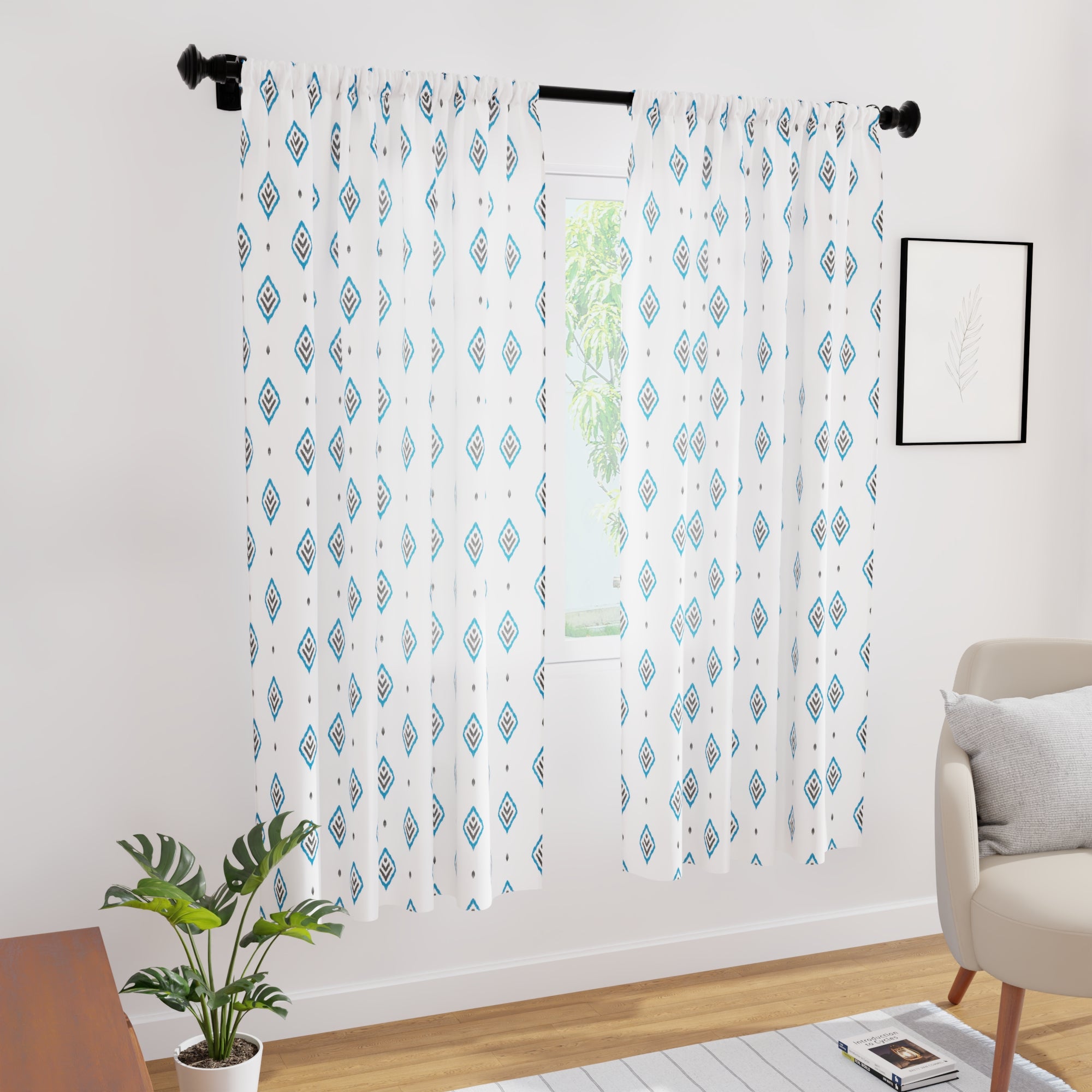 Polyester Diamond Turq Curtain (Pack of 2)