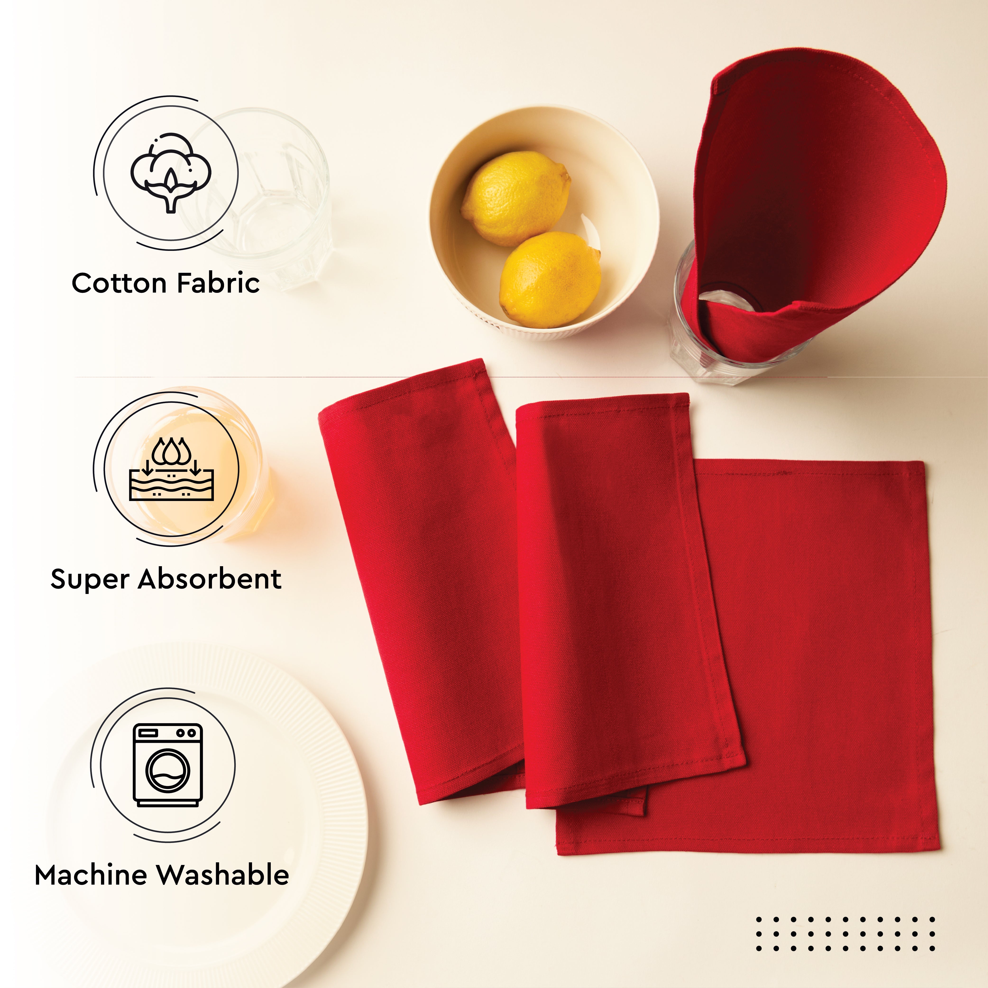 Cotton Deep Red Table Napkins (Pack of 12)