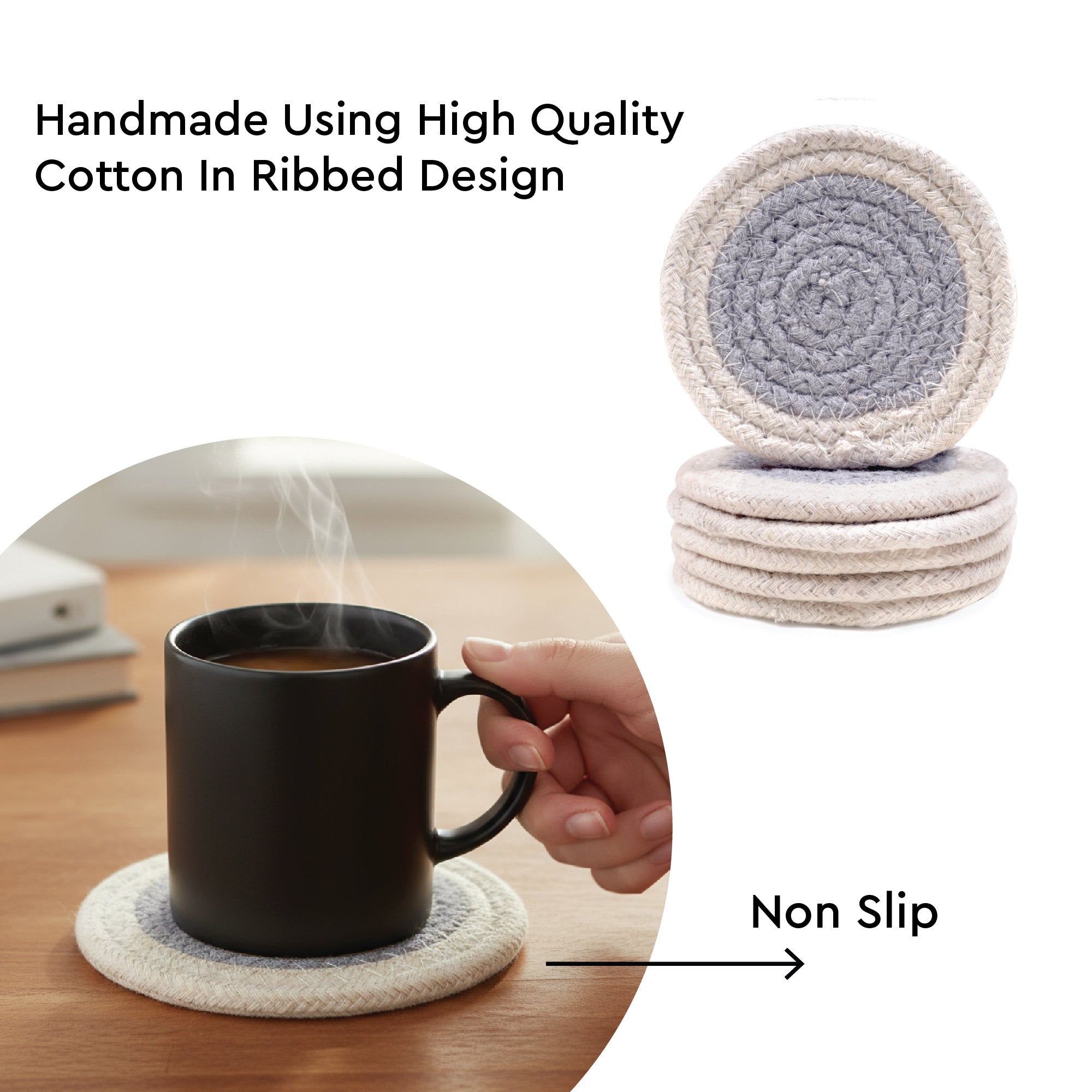 Cotton Light Grey & Off White Coaster
