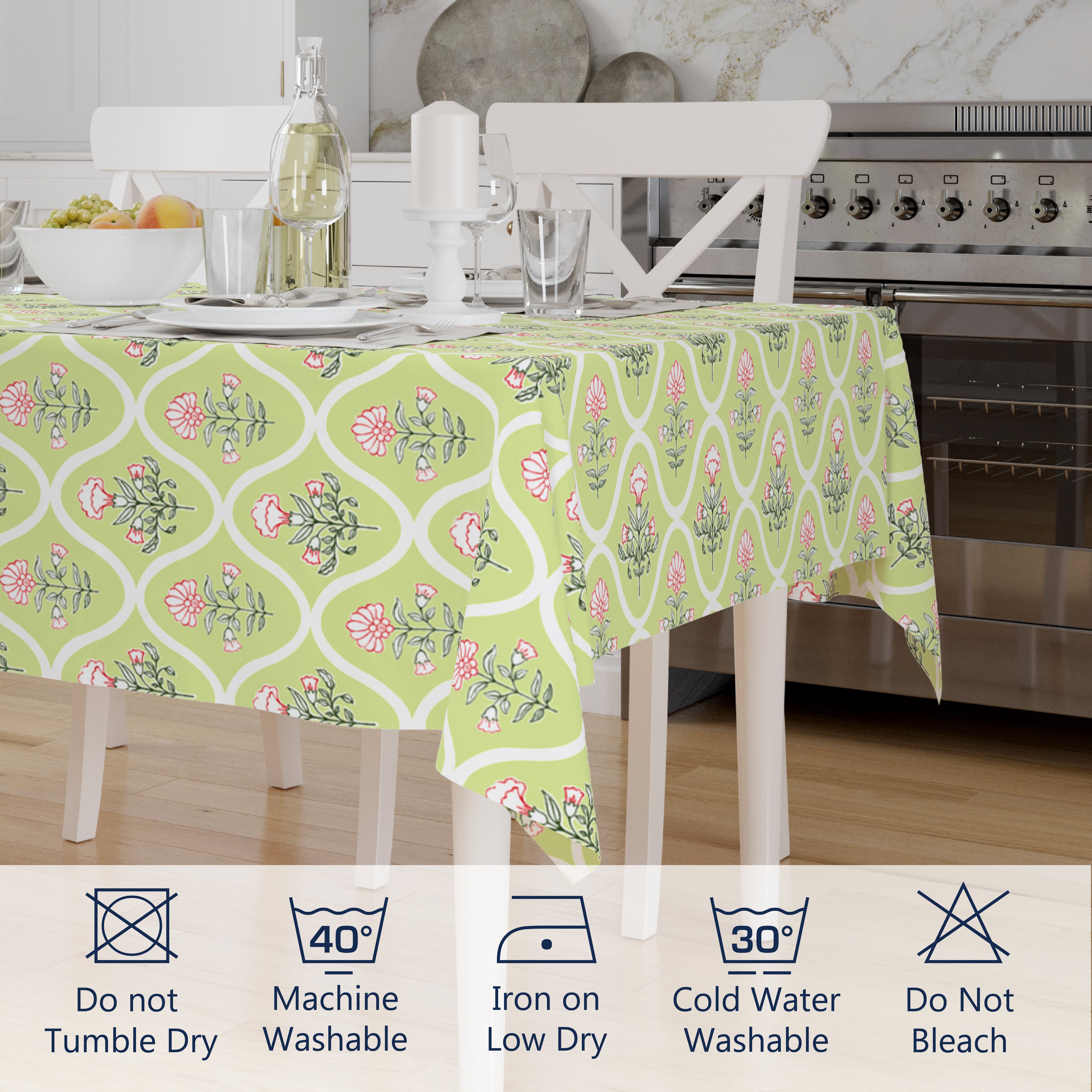 Polyester Pea Green Table Cloth (Pack of 1)