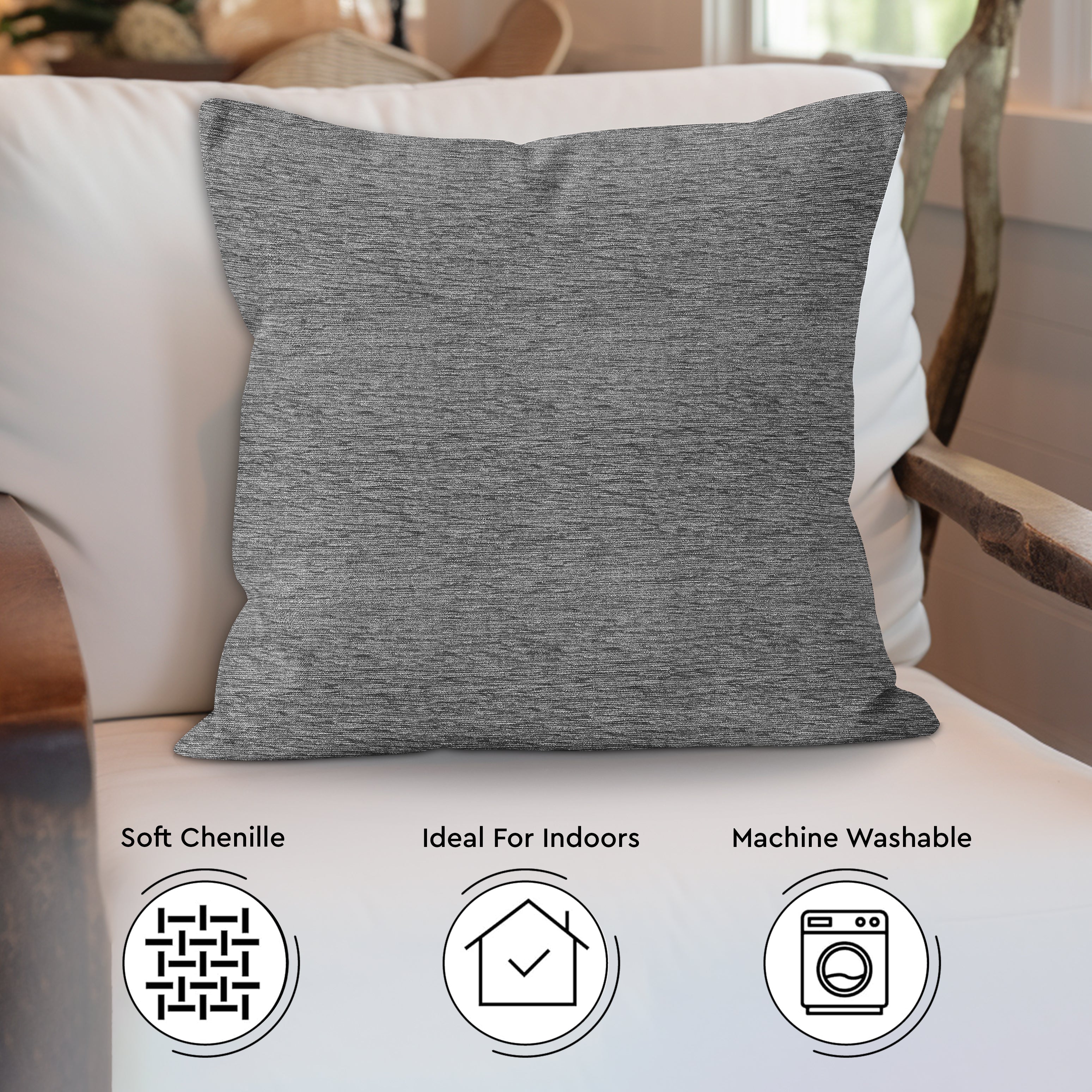Chenille Silver Cushion Cover (Pack of 2)