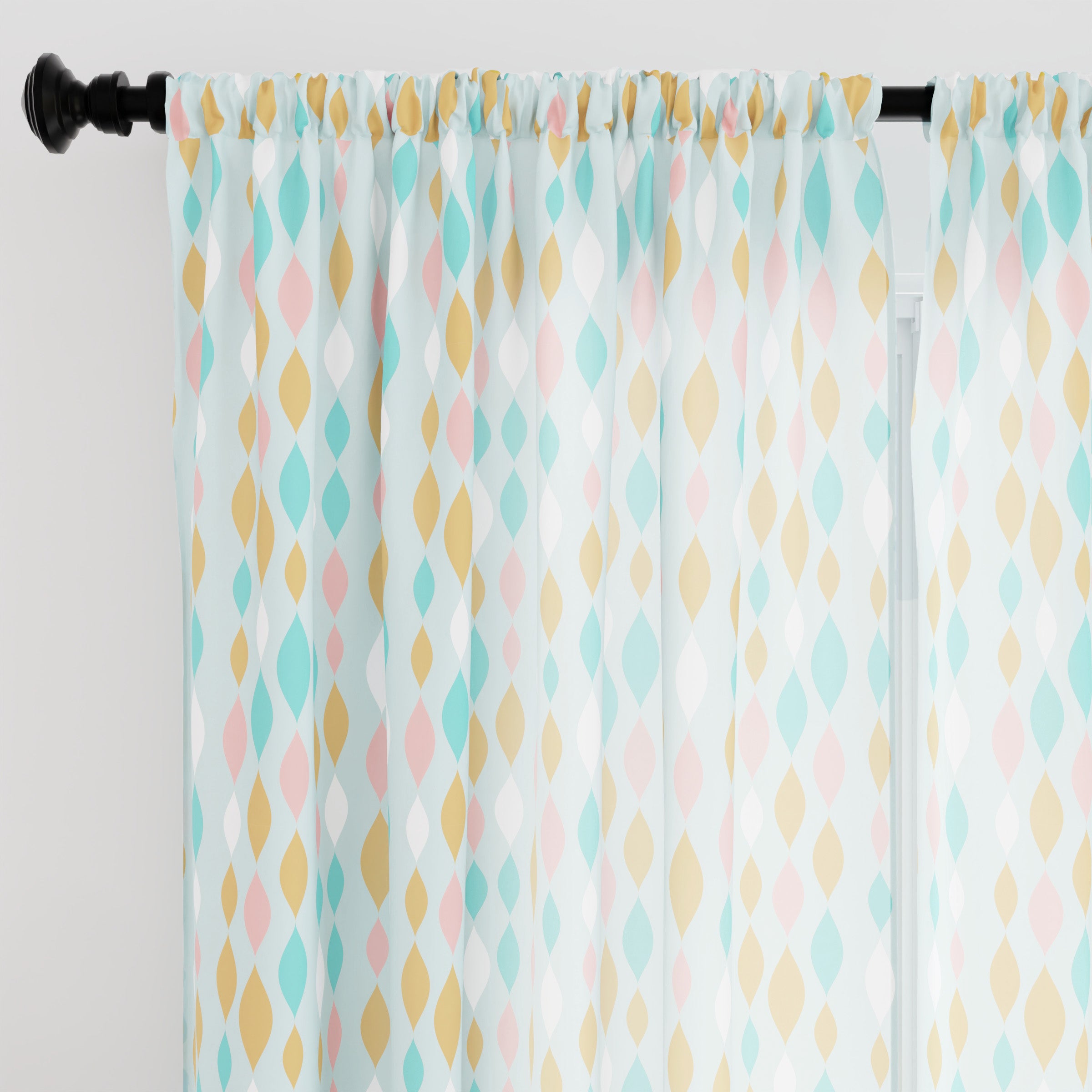 Polyester Teardrops Turq Curtain (Pack of 2)