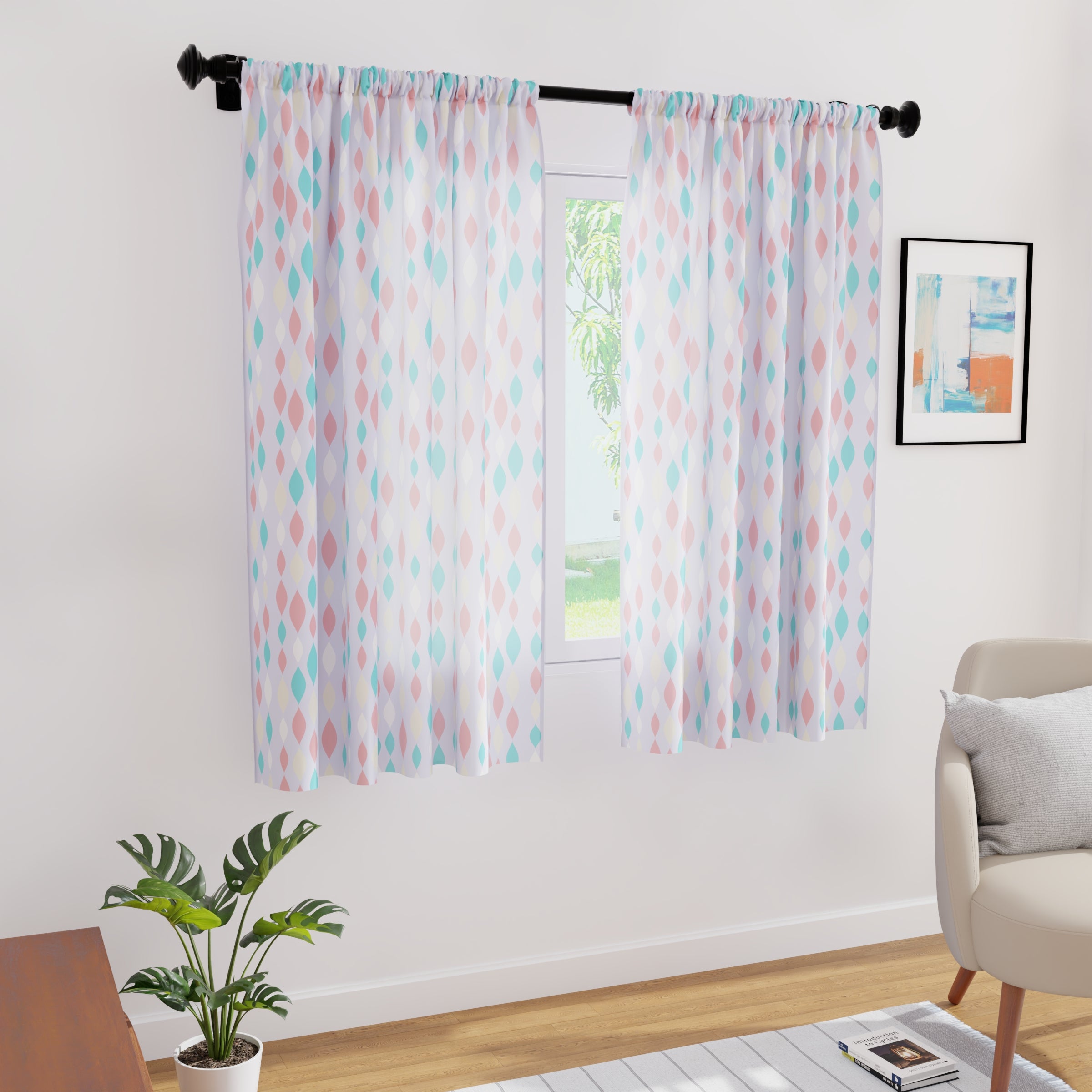 Polyester Teardrops Lilac Curtain (Pack of 2)