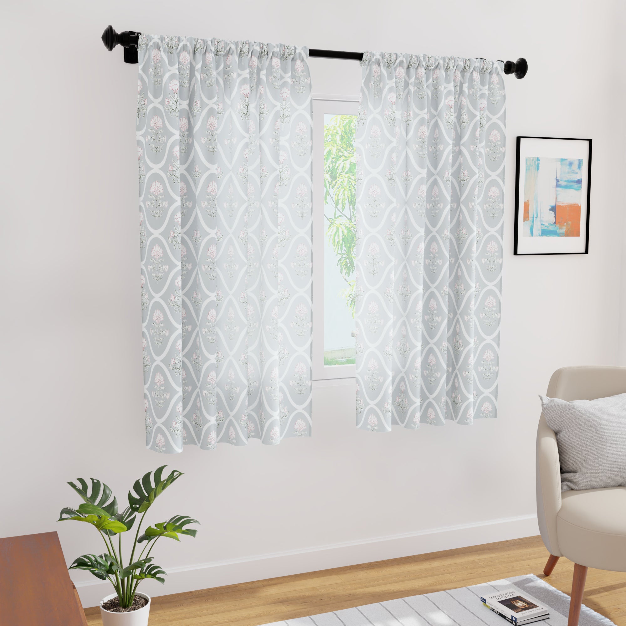 Polyester Light Grey Curtain (Pack of 2)