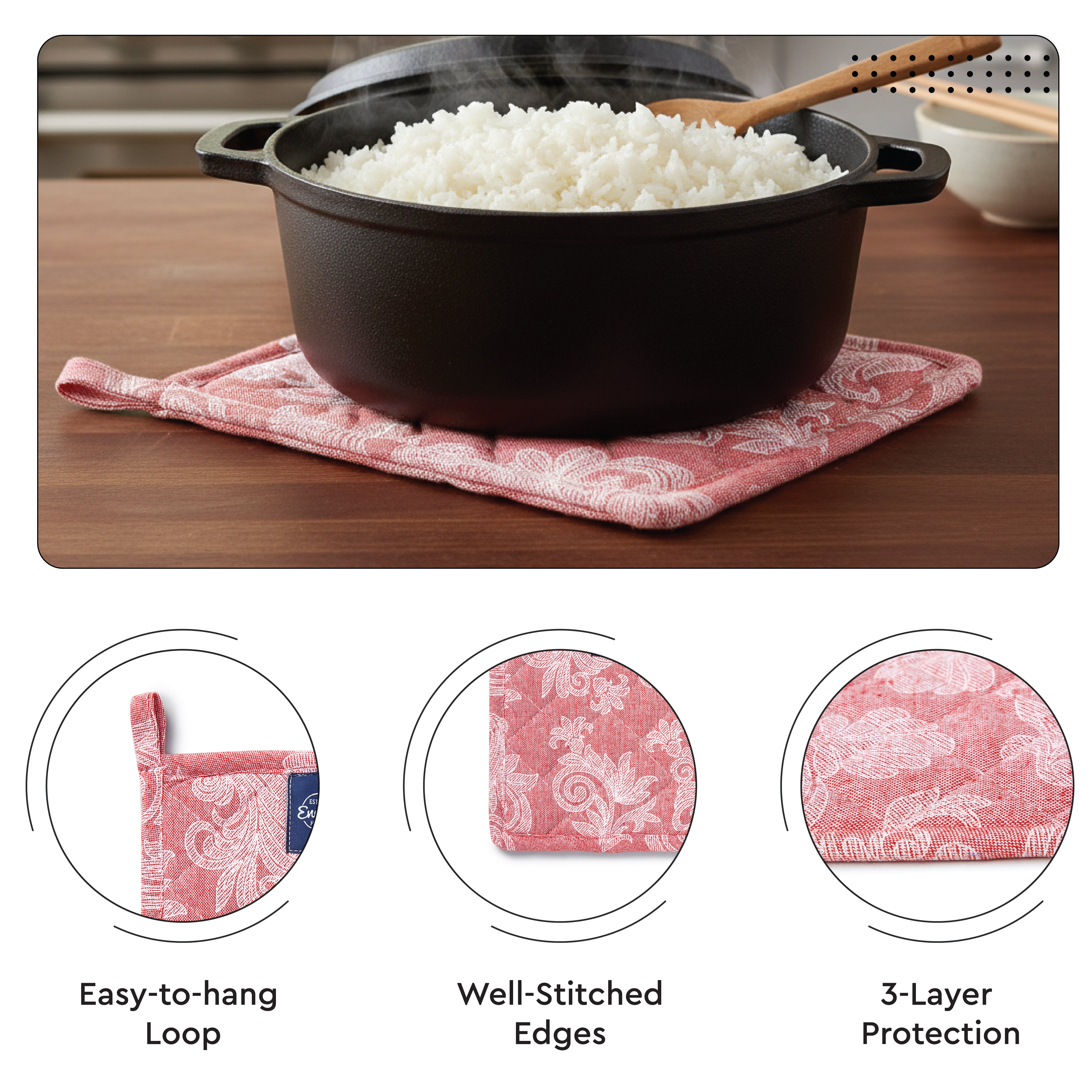 Cotton Floral Red Oven Glove & Pot Holder