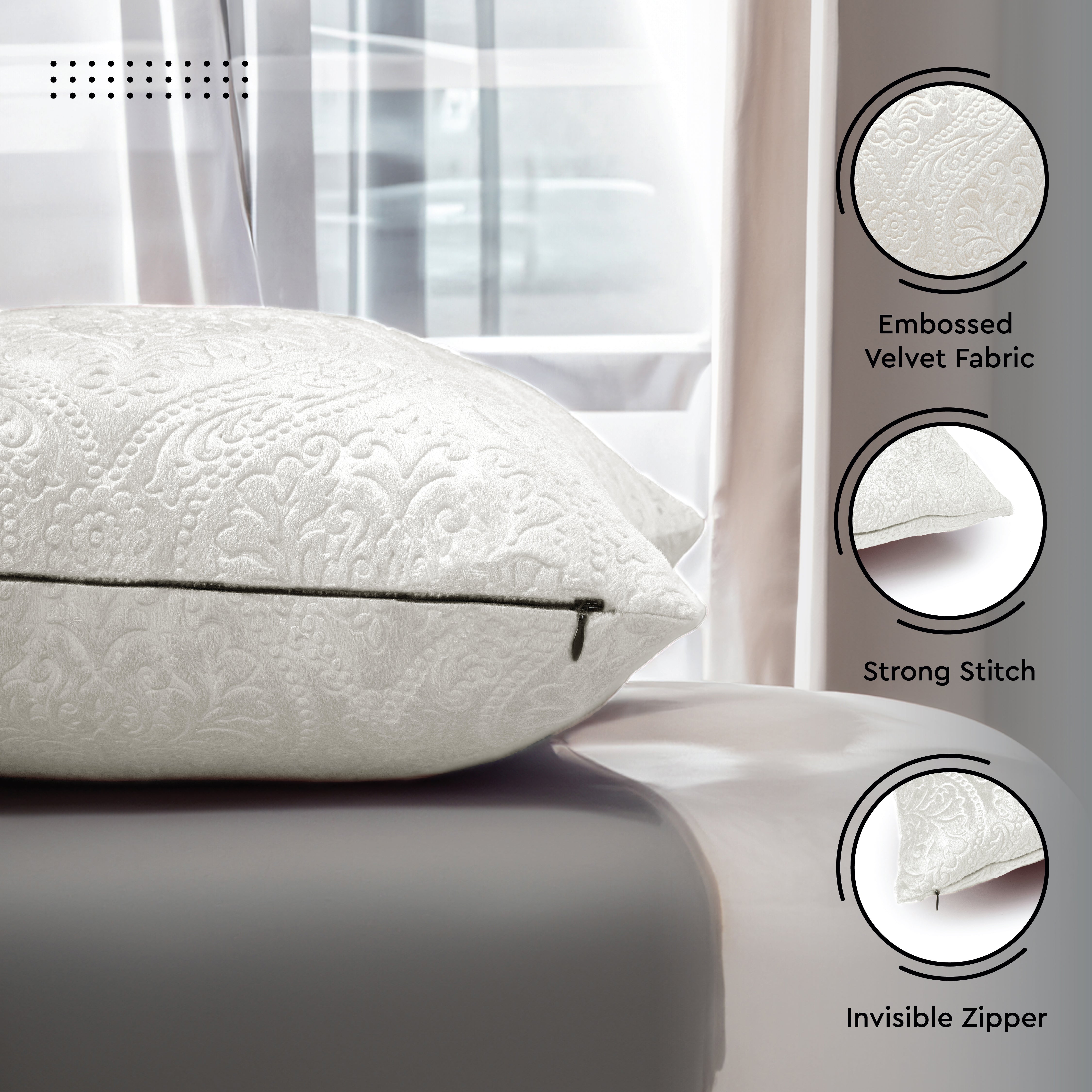 Embossed Velvet Cream Cushion Cover (Pack of 2)